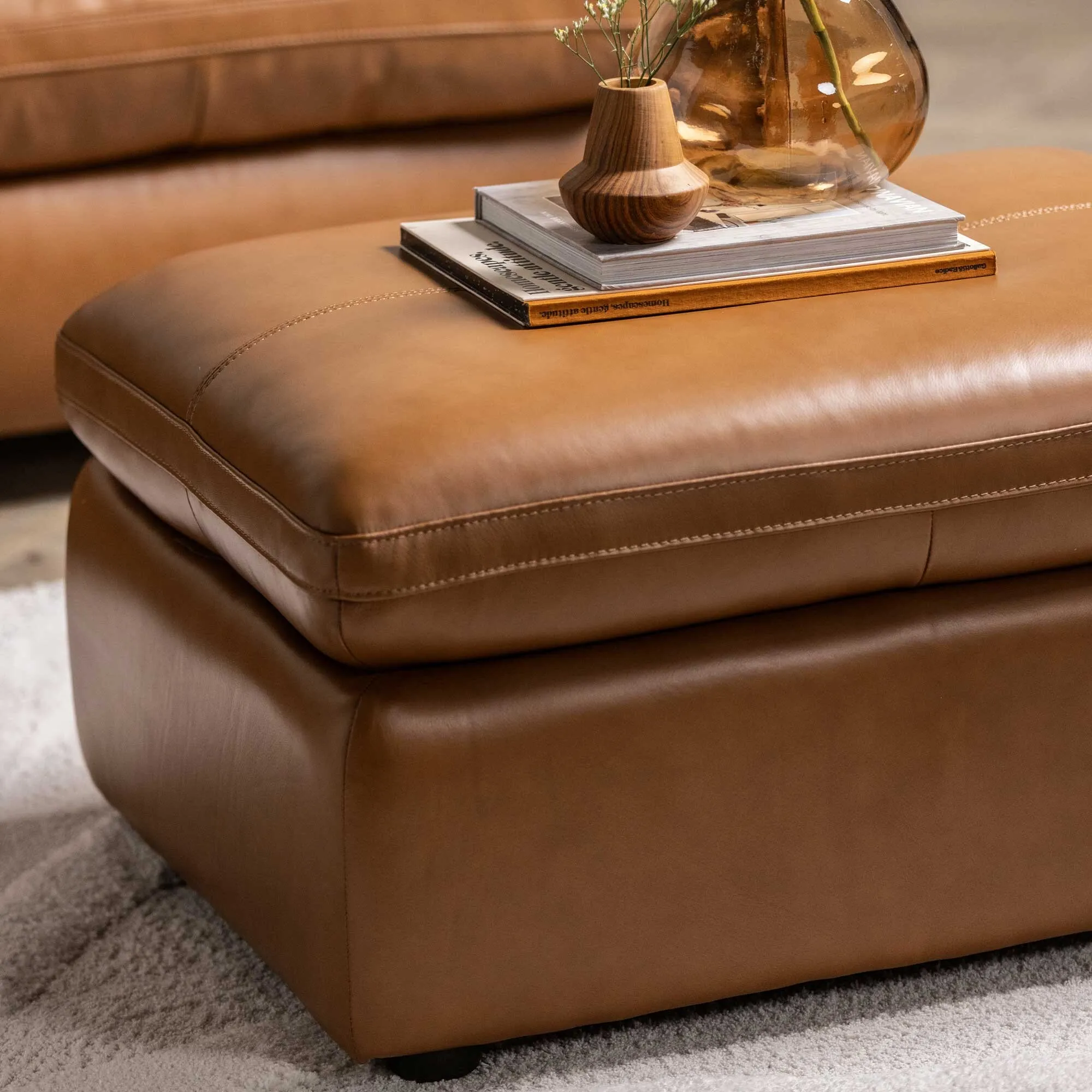 Montague Ottoman - Brown, Leather