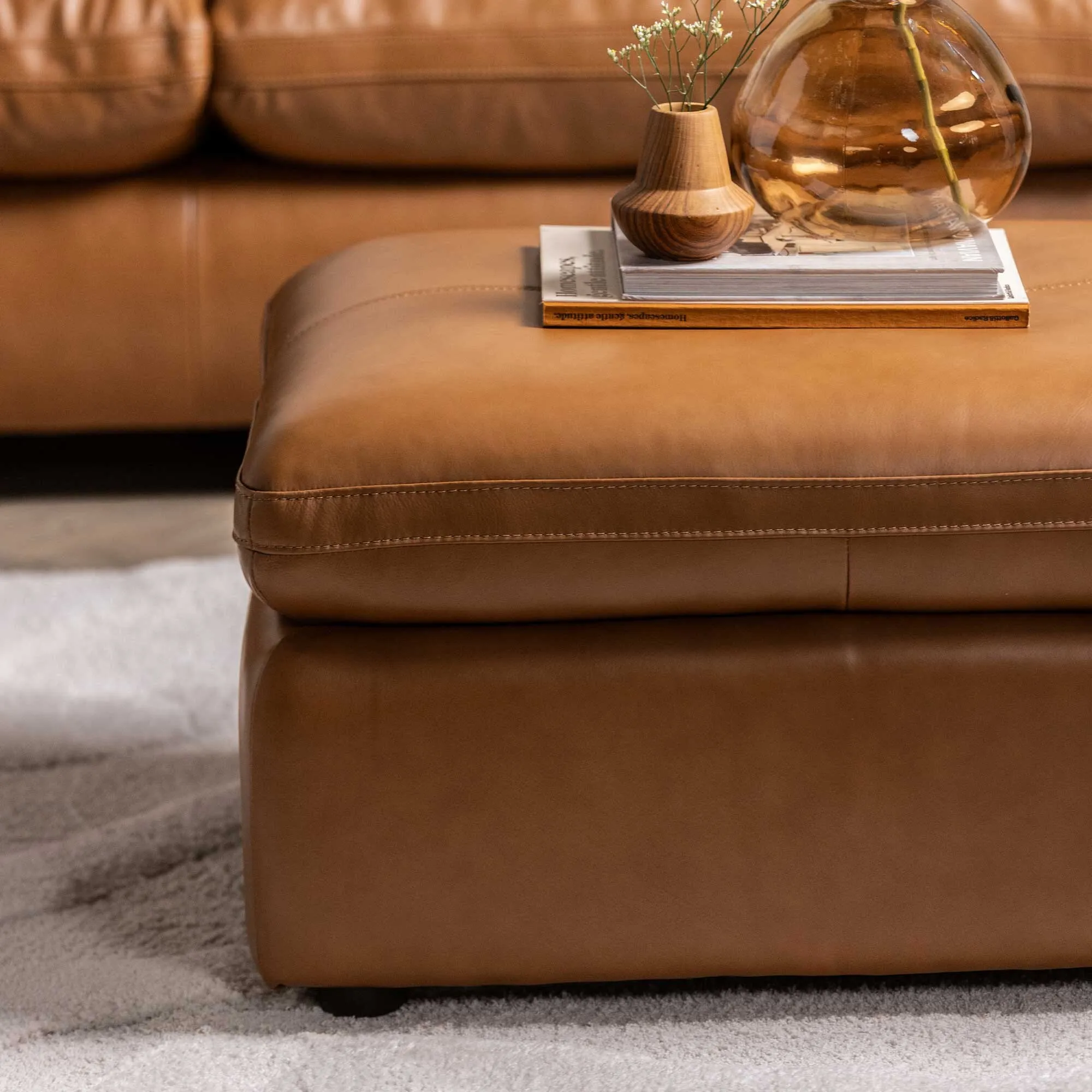 Montague Ottoman - Brown, Leather
