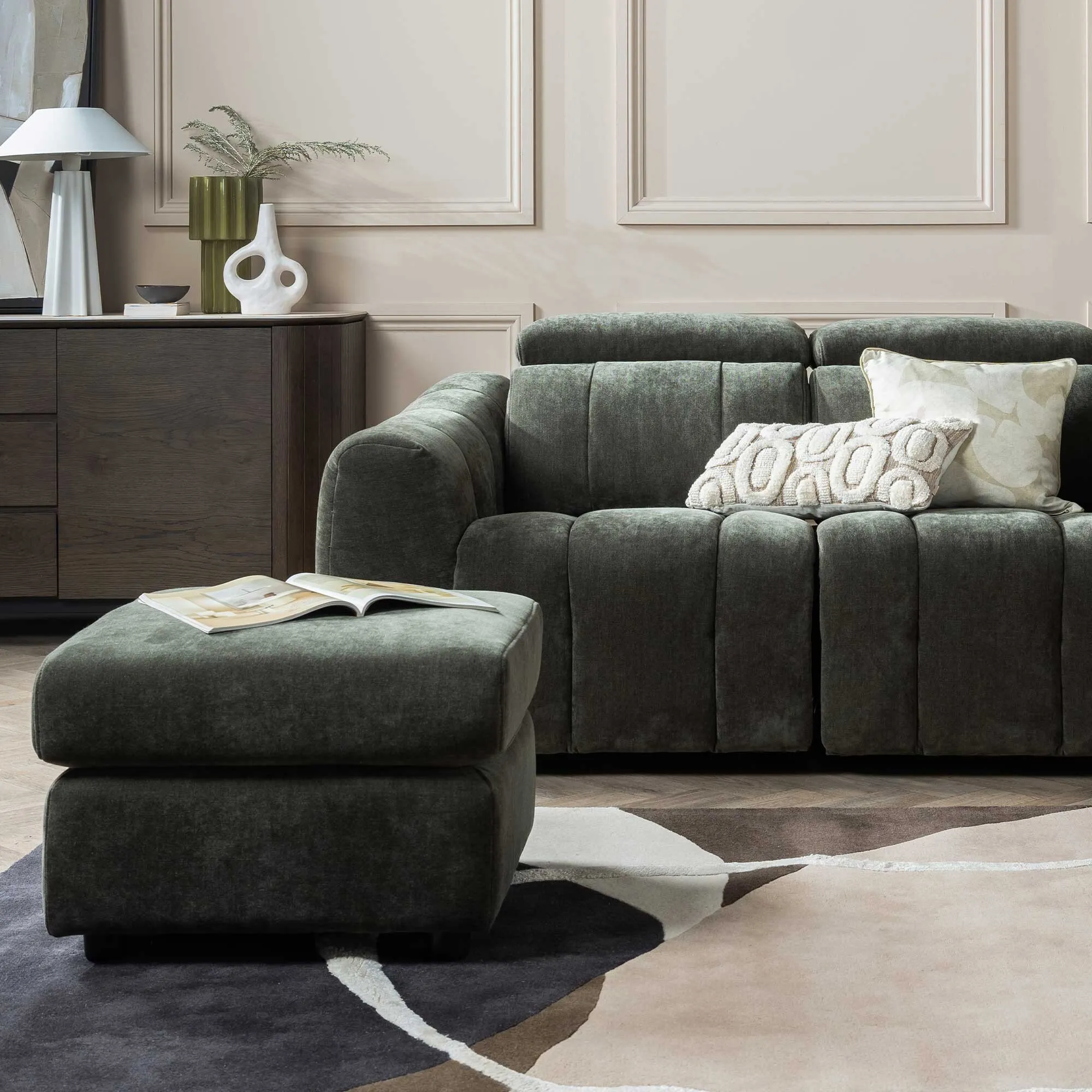 Montgomery Footstool - Green, Fabric