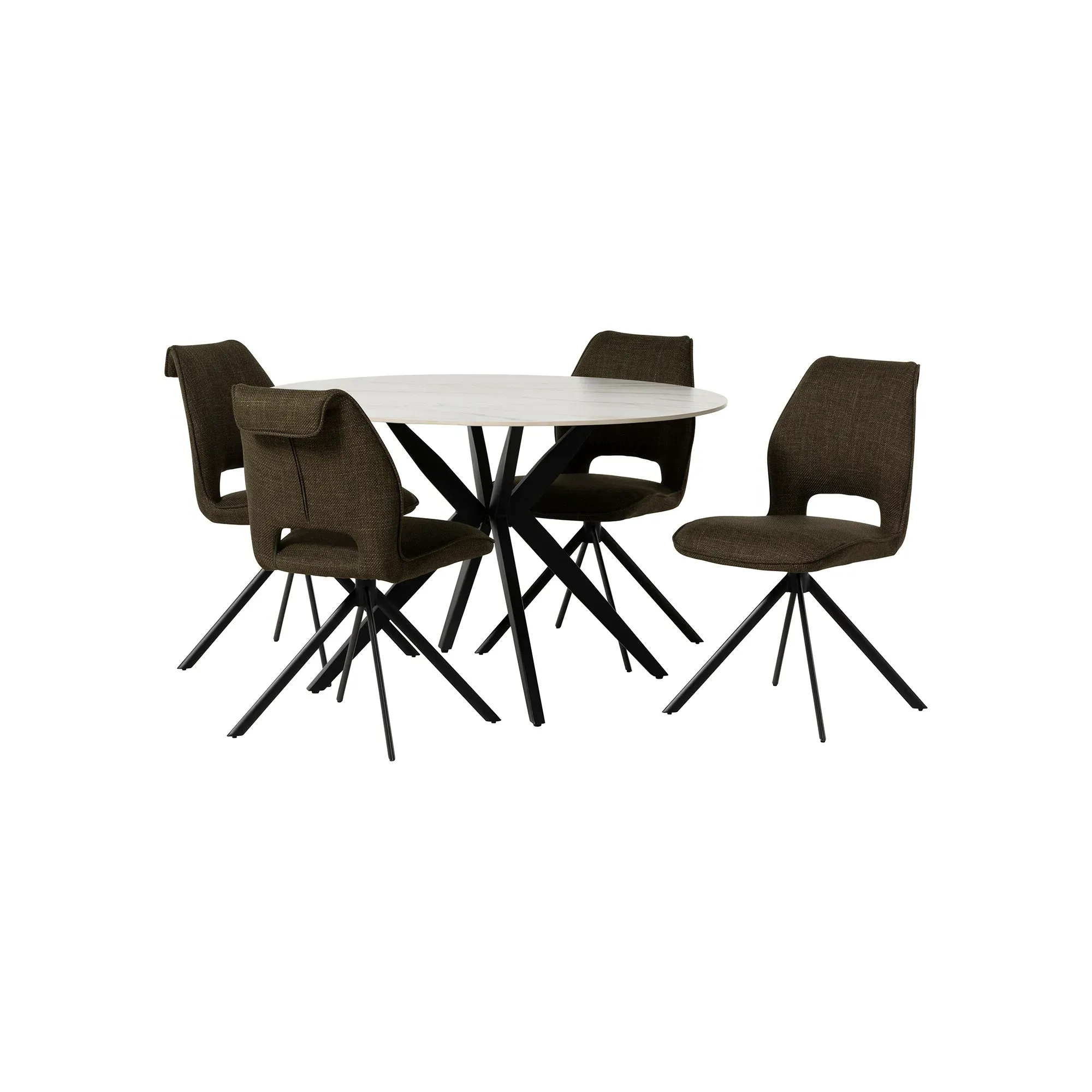 Morro Round Dining Table + 4 Torrance Chairs - White, Ceramic