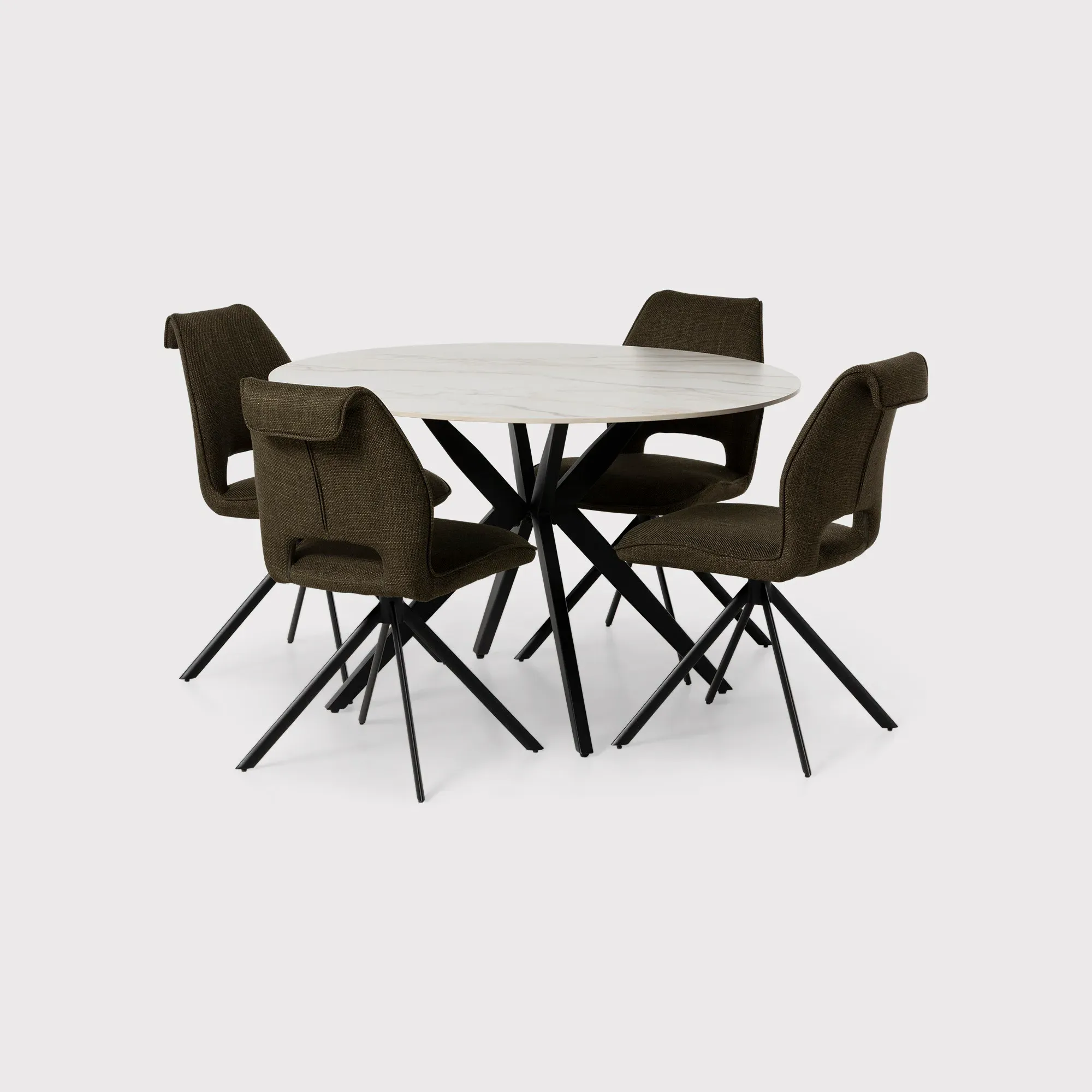 Morro Round Dining Table + 4 Torrance Chairs - White, Ceramic