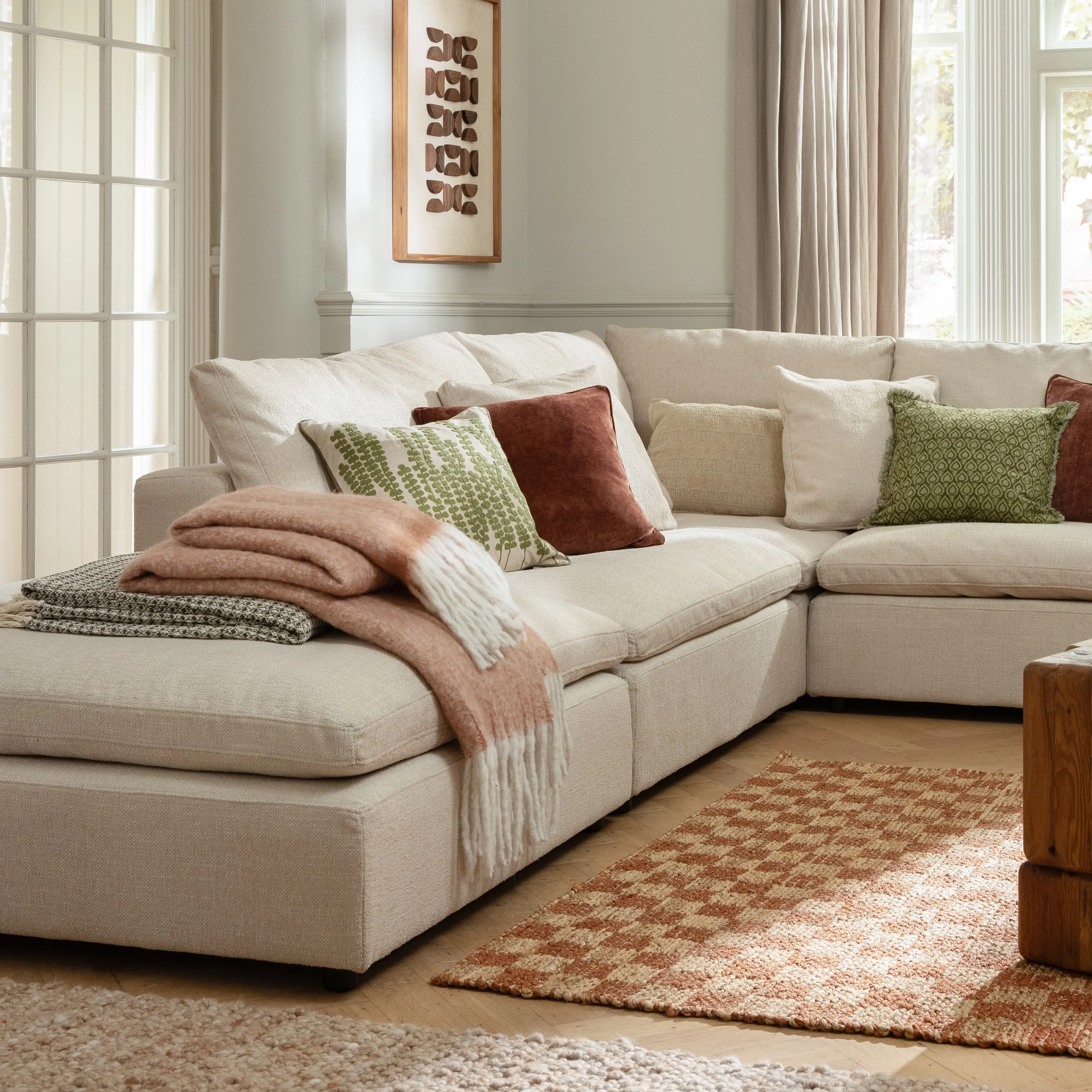 Moss Waffle Fringed Throw Blanket - Green, Cotton