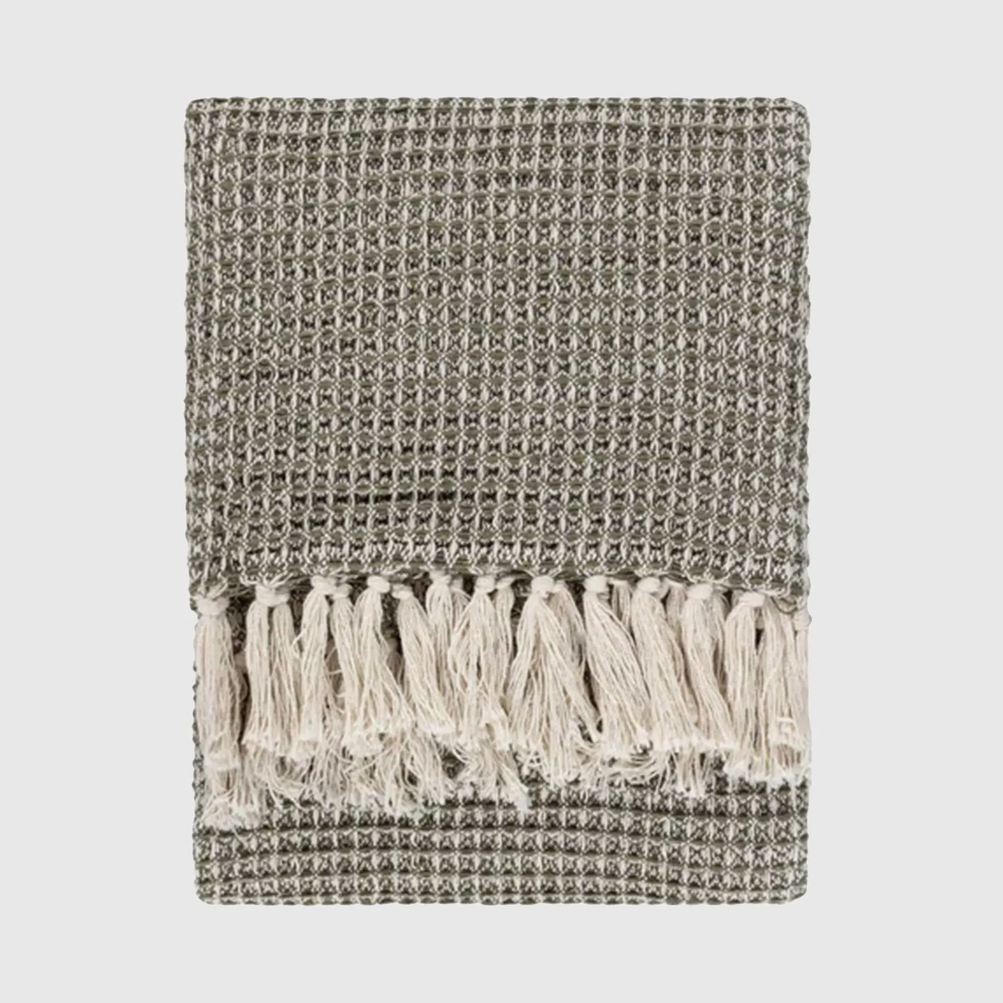 Moss Waffle Fringed Throw Blanket - Green, Cotton image