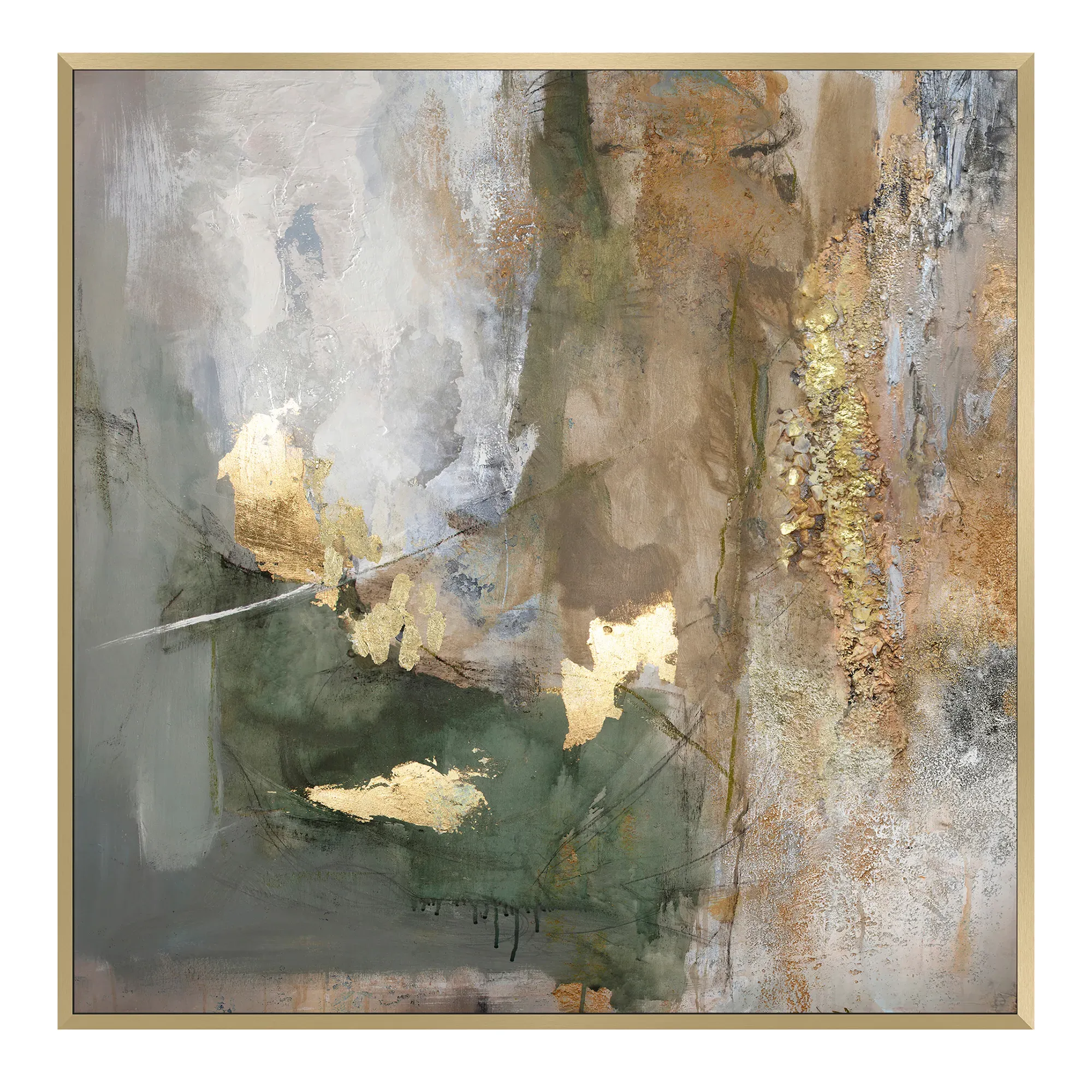 Mossy Serene Square Framed Canvas - Gold product