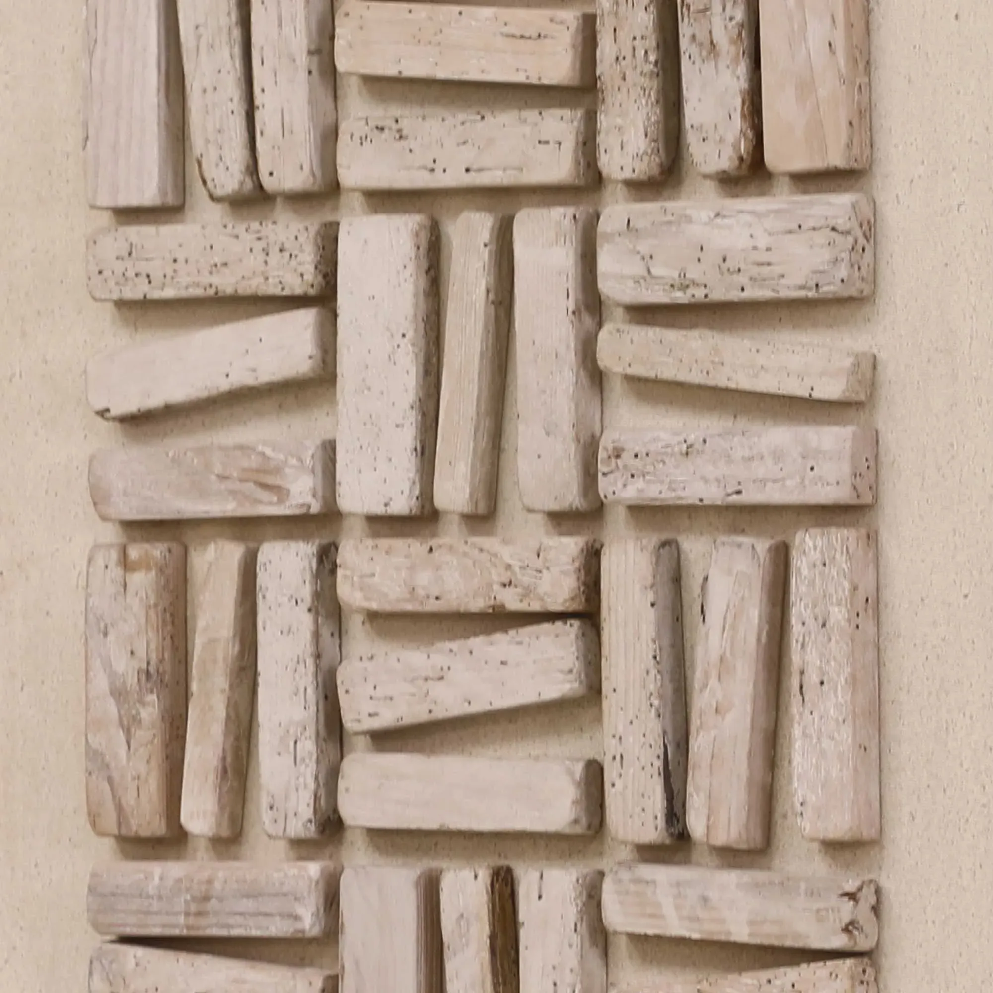 Natural Grid Square Wall Art Print - Neutral, Pine