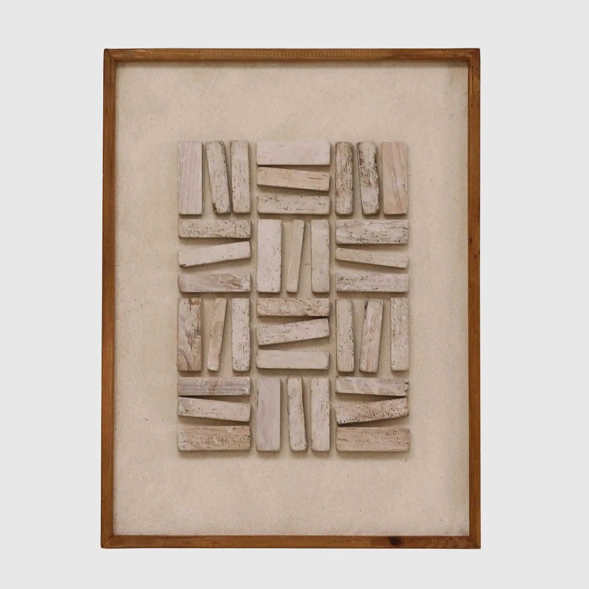 Natural Grid Square Wall Art Print - Neutral, Pine