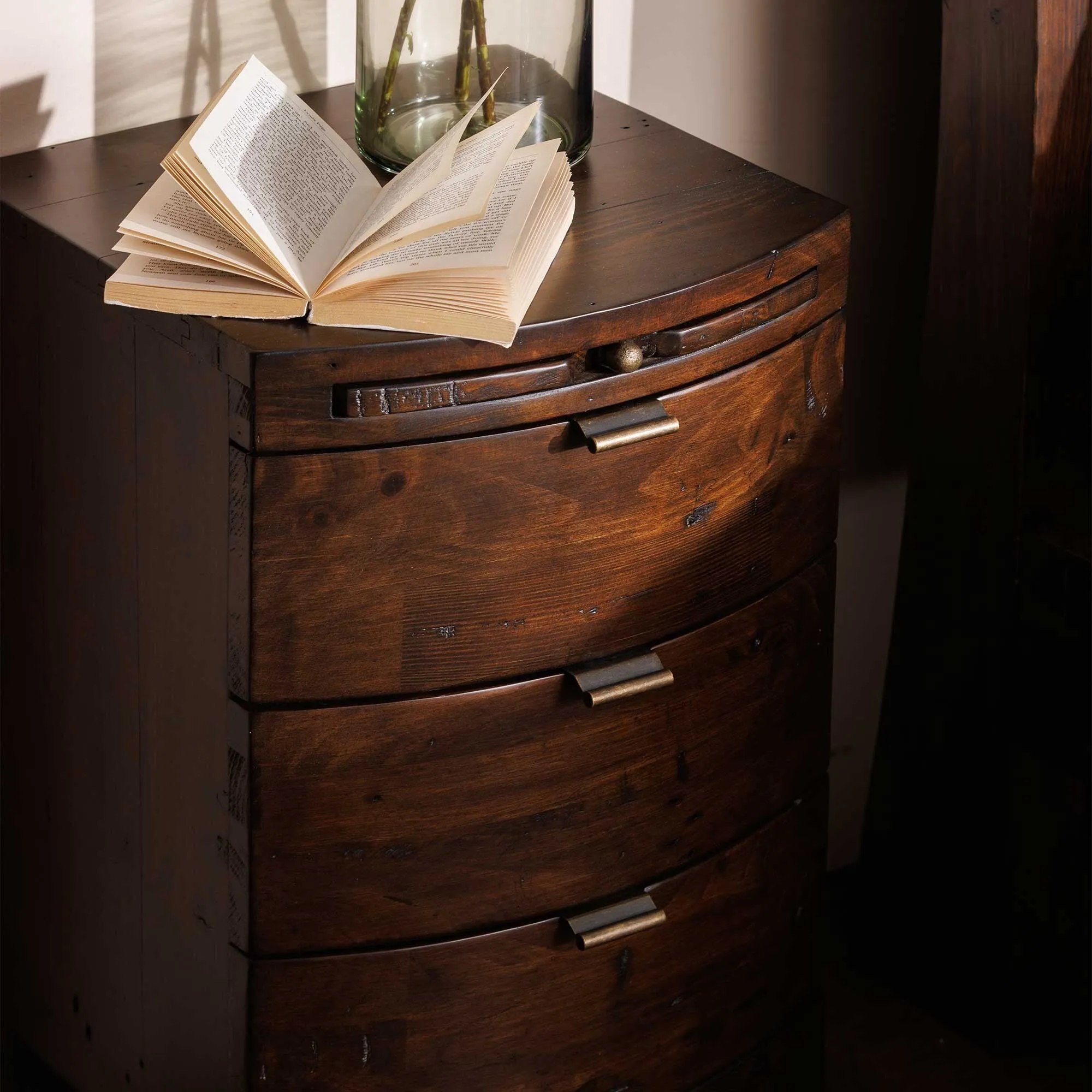 Navajos 3 Drawer Bow Front Bedside Table - Brown, Wood