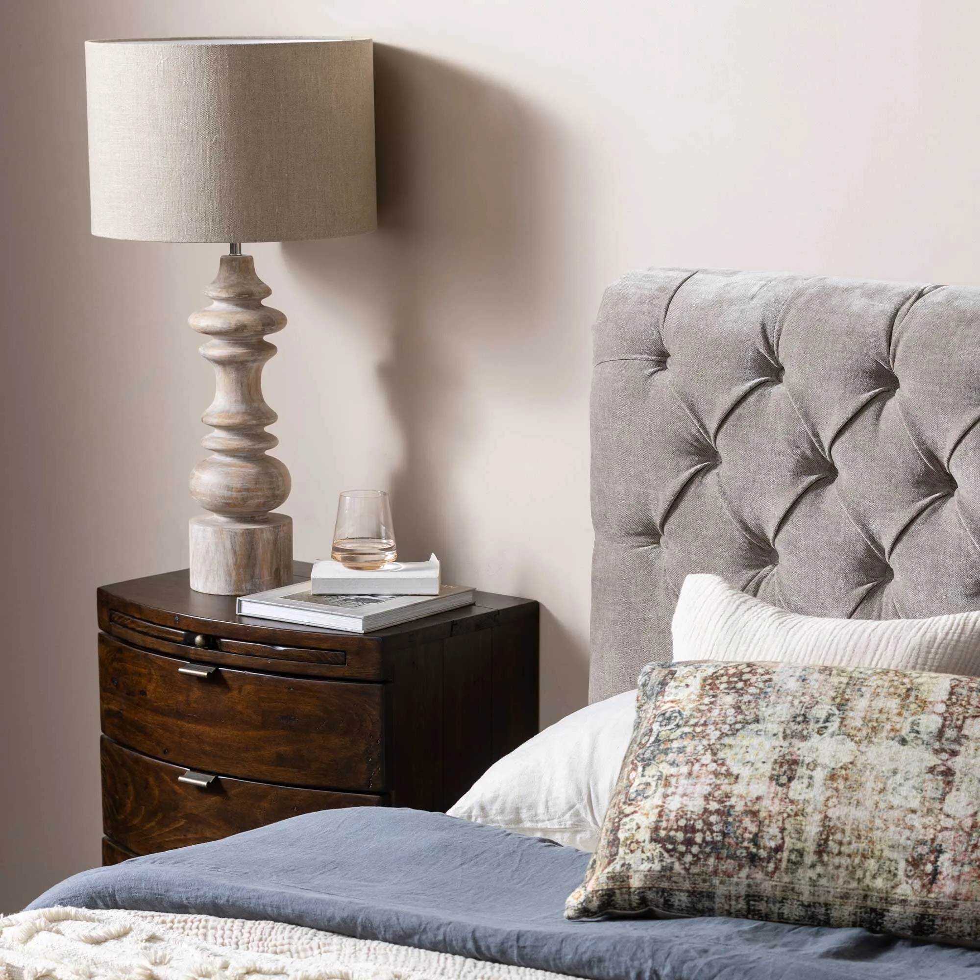 Navajos 3 Drawer Wide Bedside Table - Brown, Wood