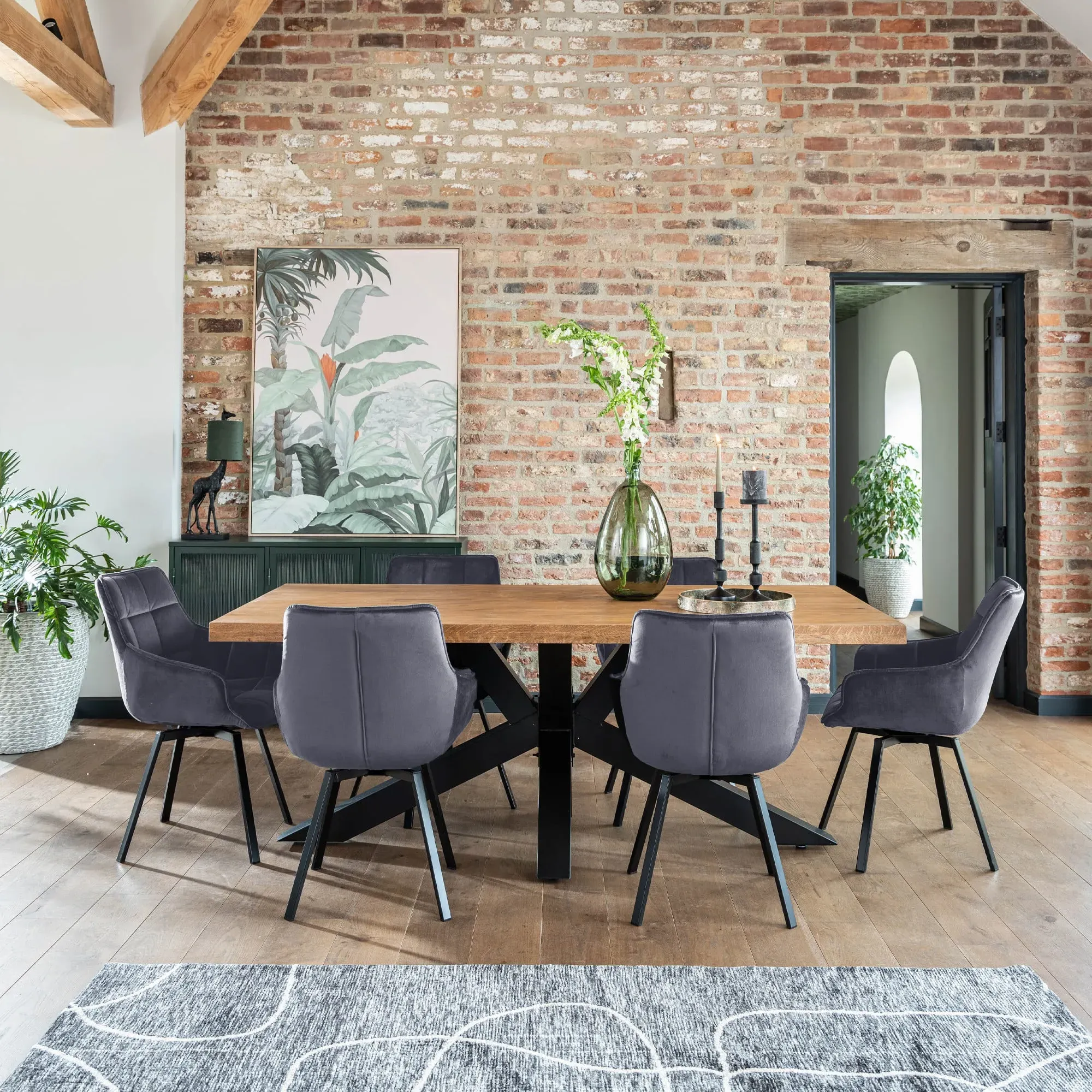 Navarro Dining Table & 6 Jasper Chairs - Brown, Oak