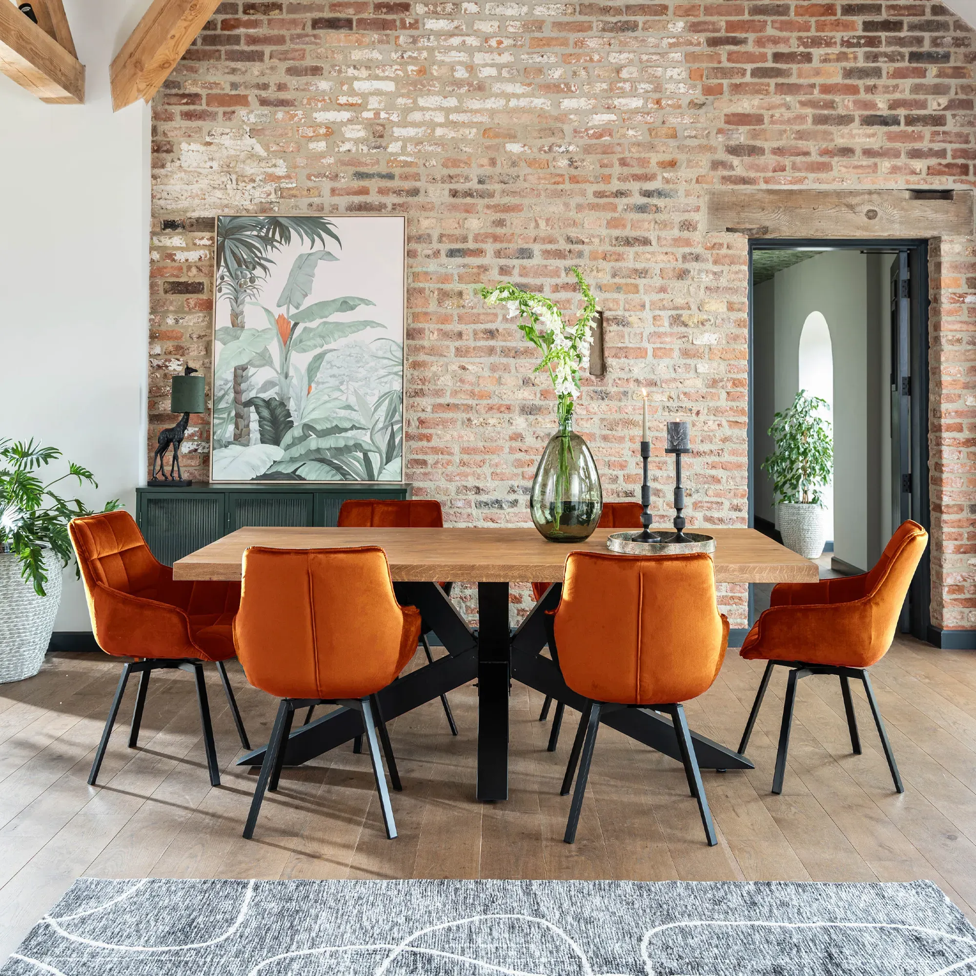 Navarro Dining Table & 6 Jasper Chairs - Brown, Oak