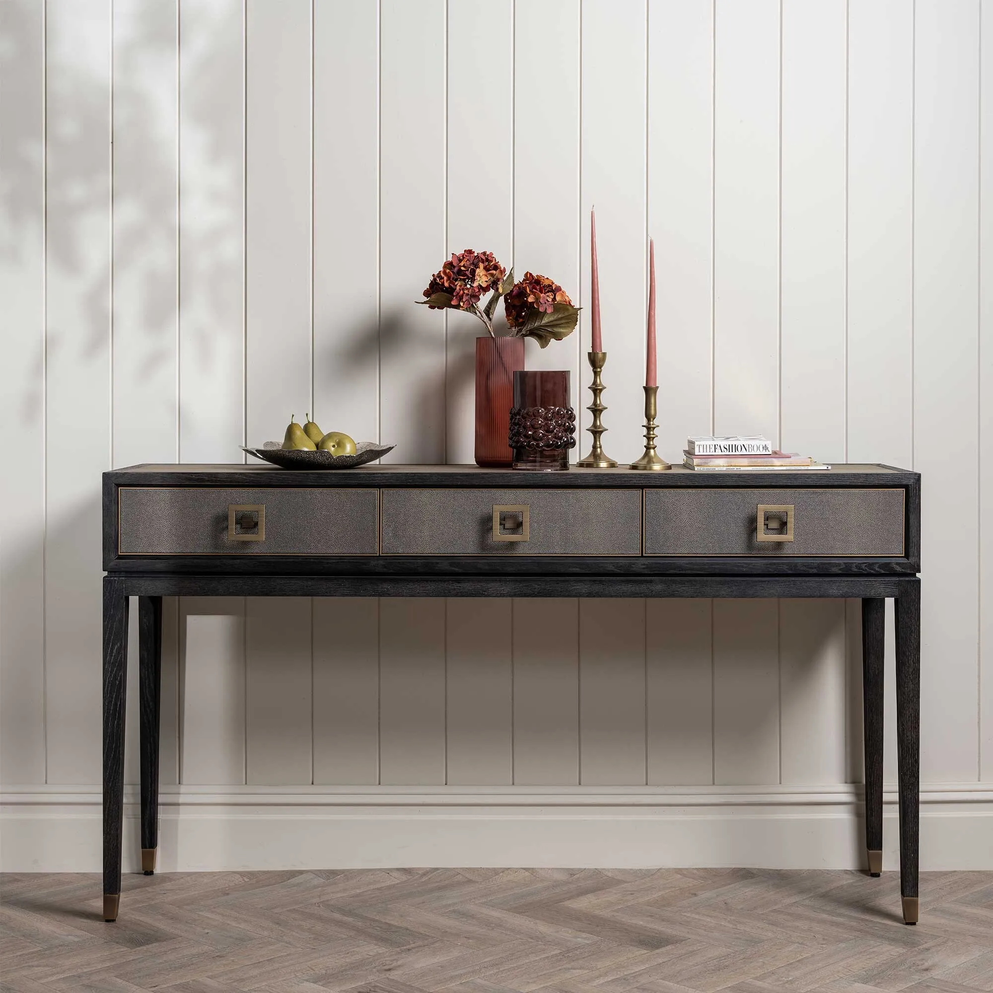Nerina 3 Drawer Console Table - Black, Oak