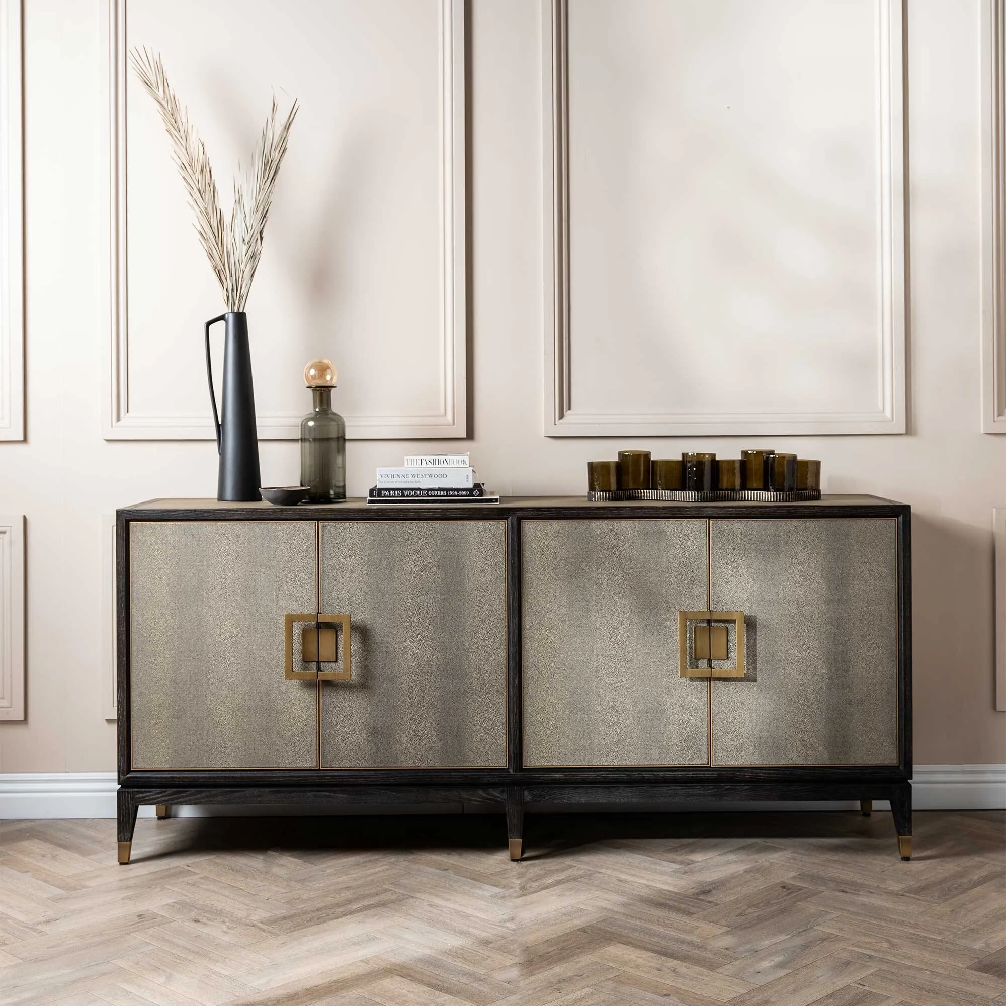 Nerina 4 Door Sideboard - Gold, Oak
