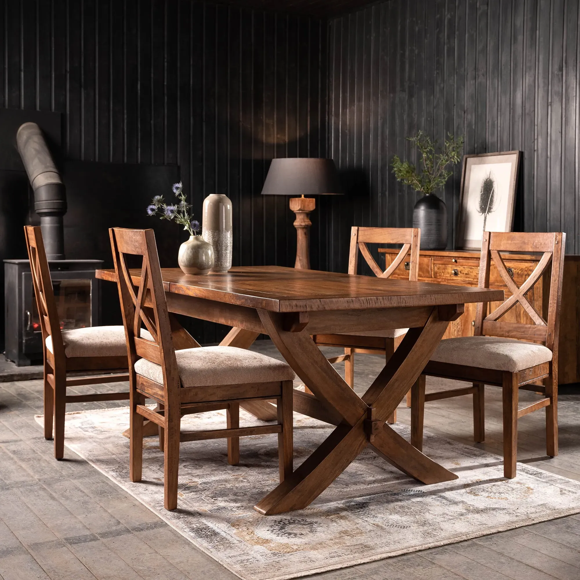 New Frontier Extending Dining Table & 4 Chairs - Brown, Mango Wood