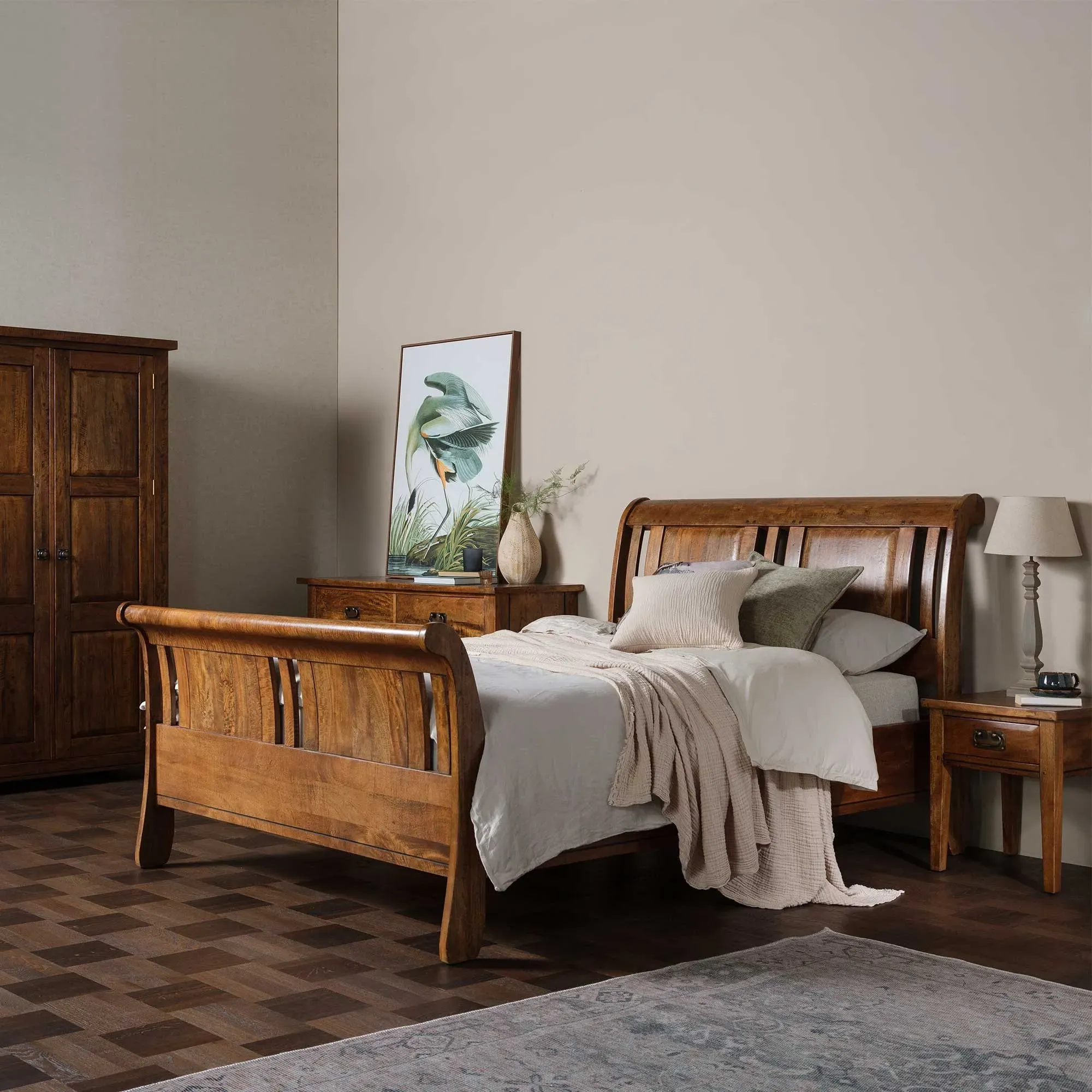 New Frontier King Size Sleigh Bed - Brown, Wood