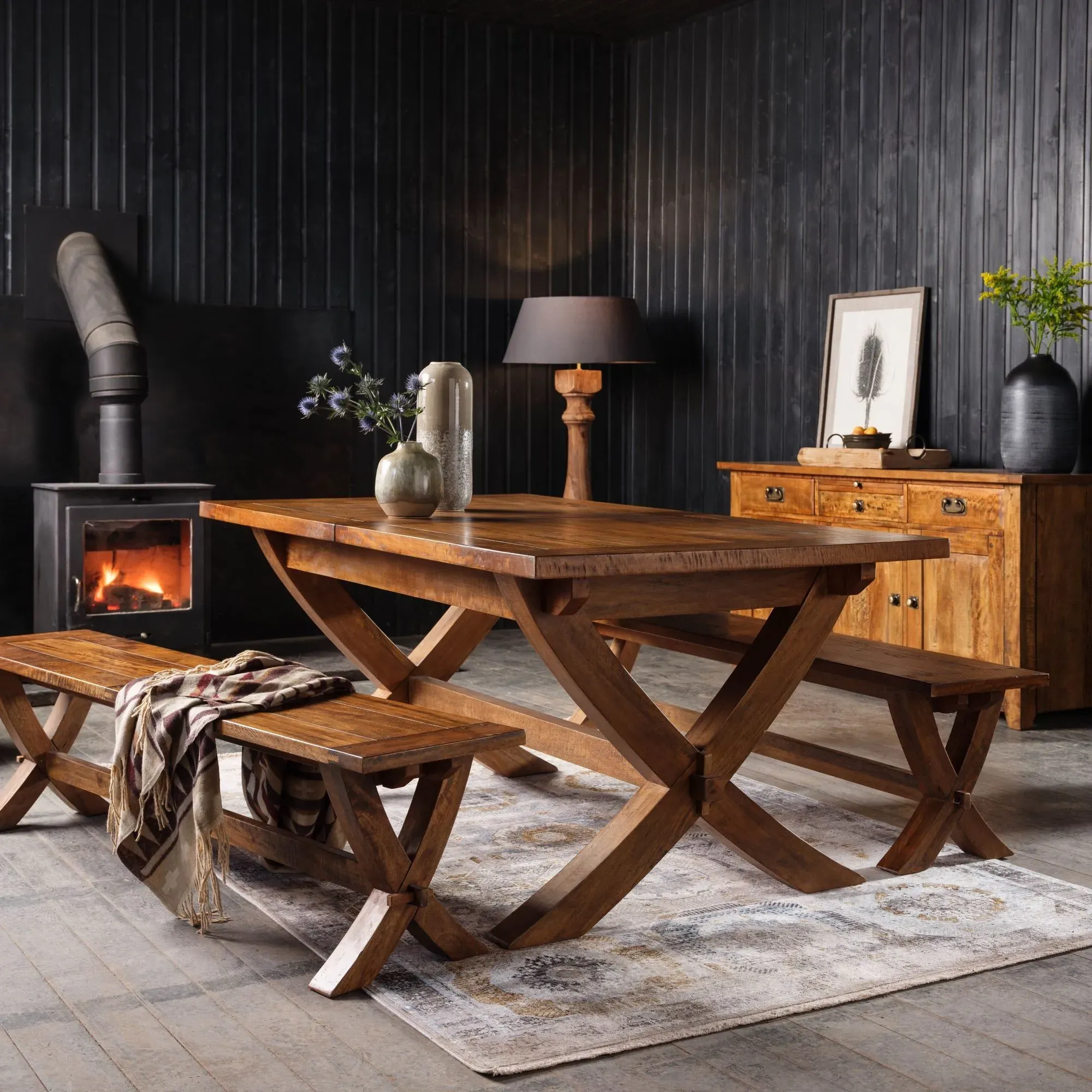 New Frontier X Leg Bench - Brown, Mango Wood