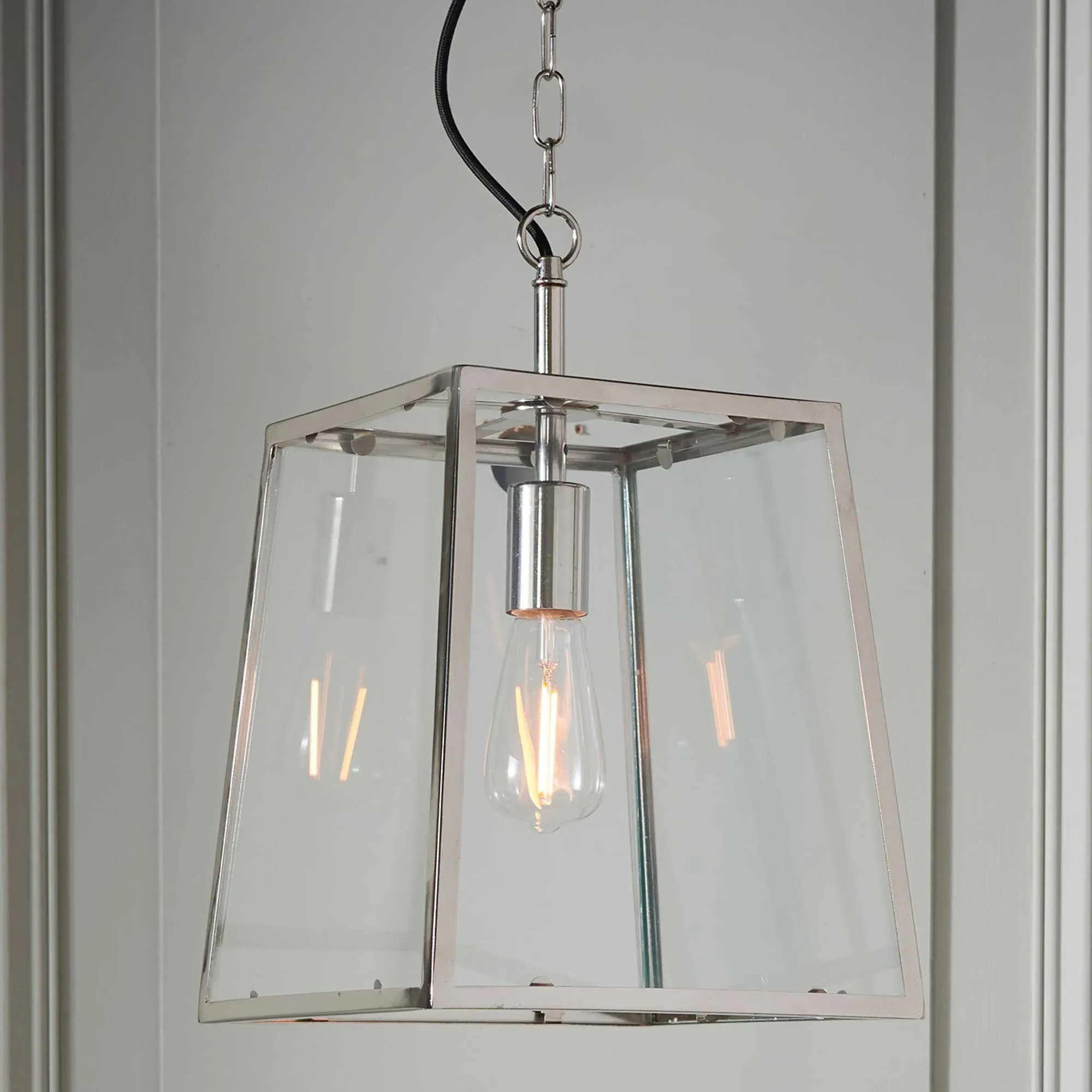 Nickel Lantern Pendant Light - Silver, Glass