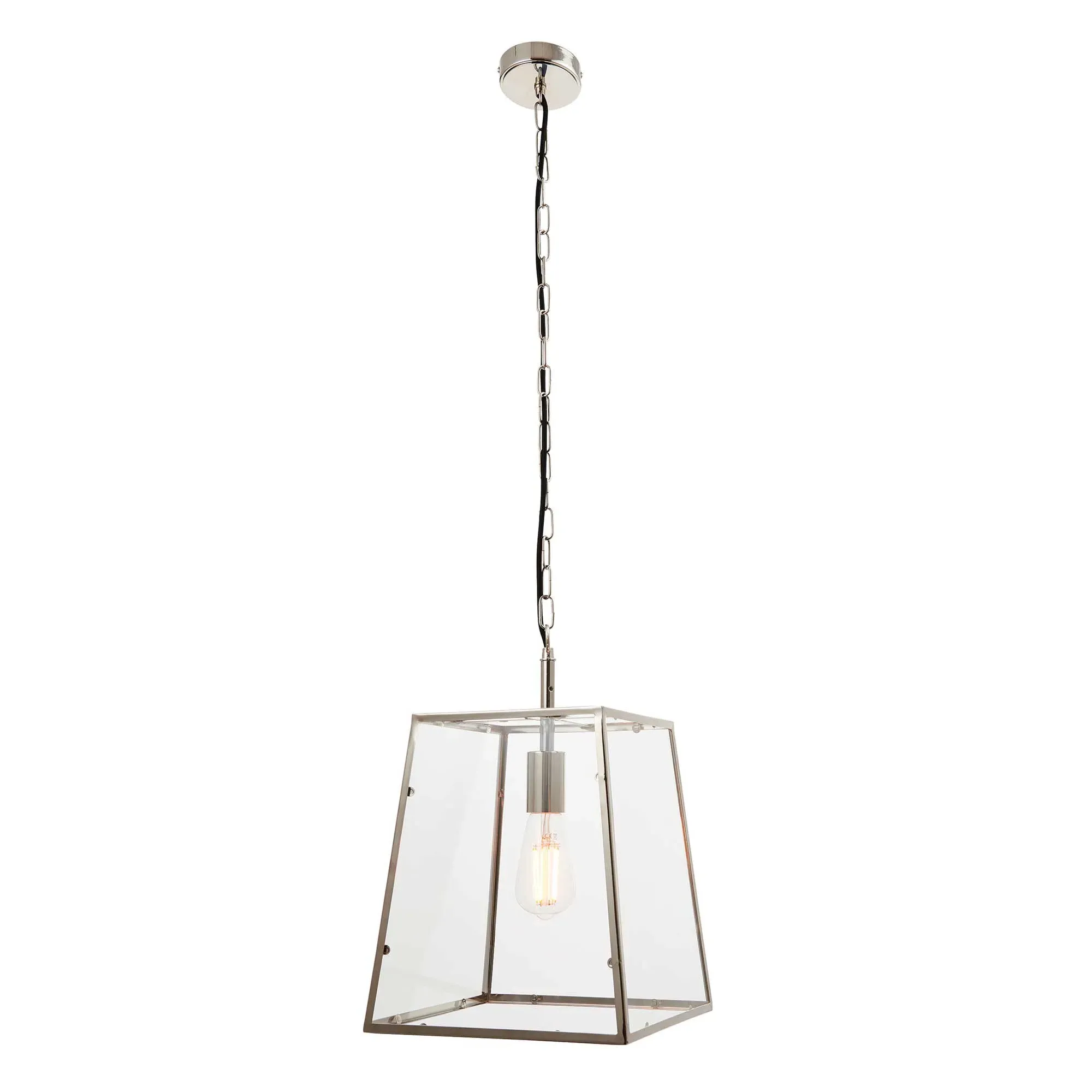 Nickel Lantern Pendant Light - Silver, Glass