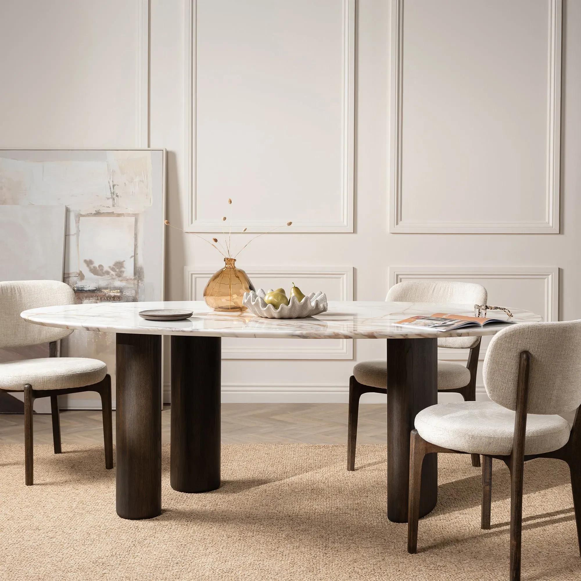 Nord Round Dining Table - White, Ceramic Marble Effect alternate view
