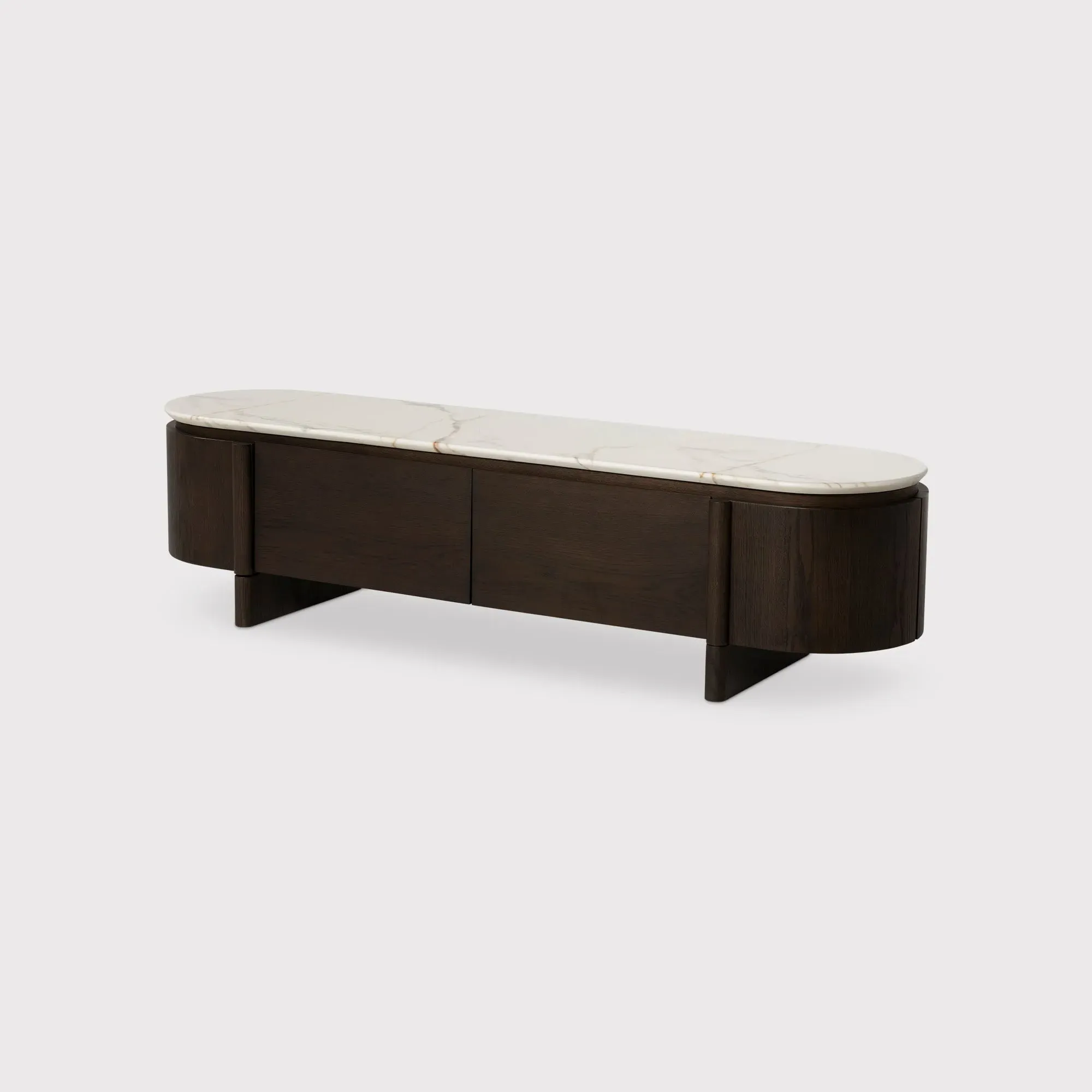Nord TV Unit with Ceramic Marble Effect Top - White, Oak Veneer product
