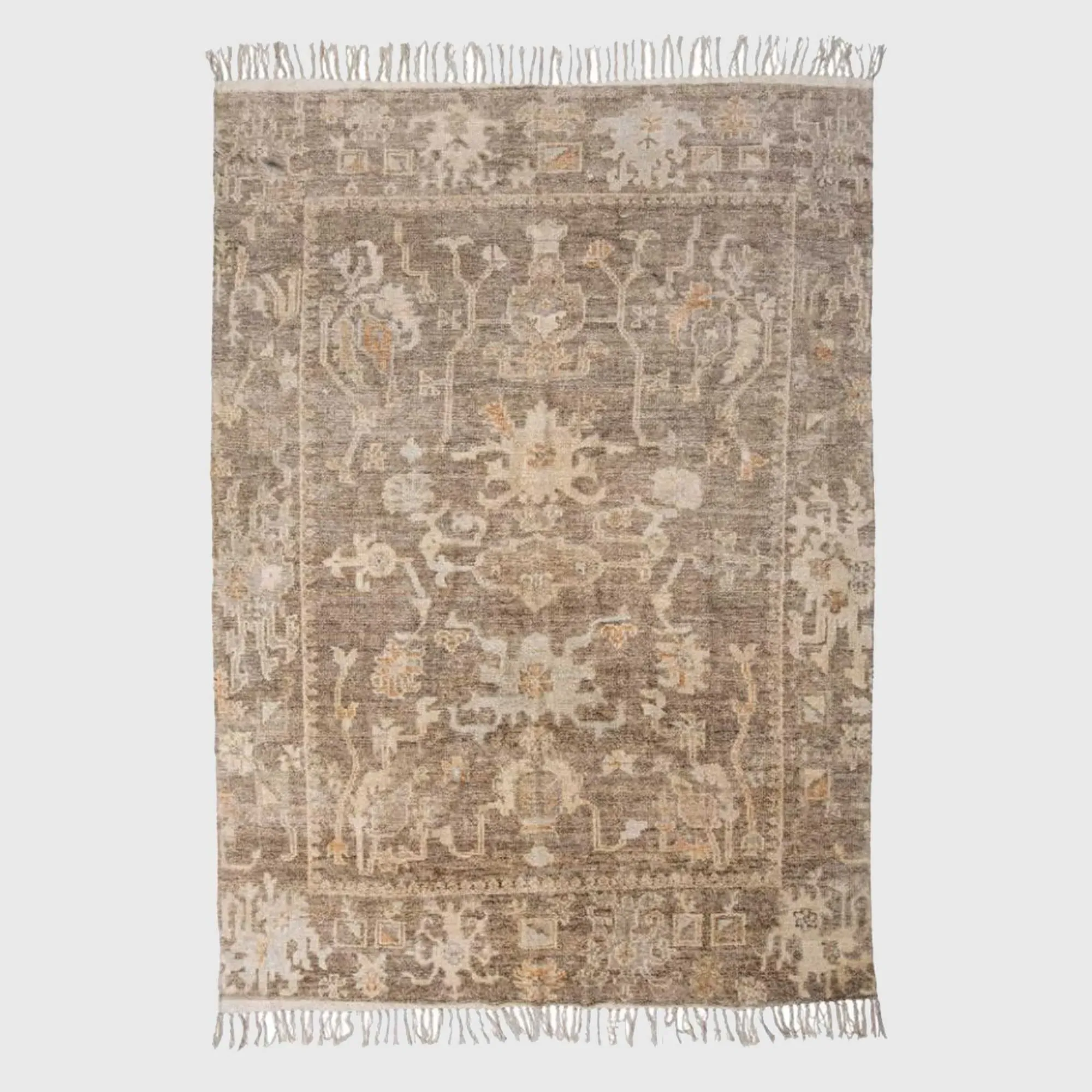 Nostalgic Nature Patterned Square Rug - Neutral, Cotton Blend