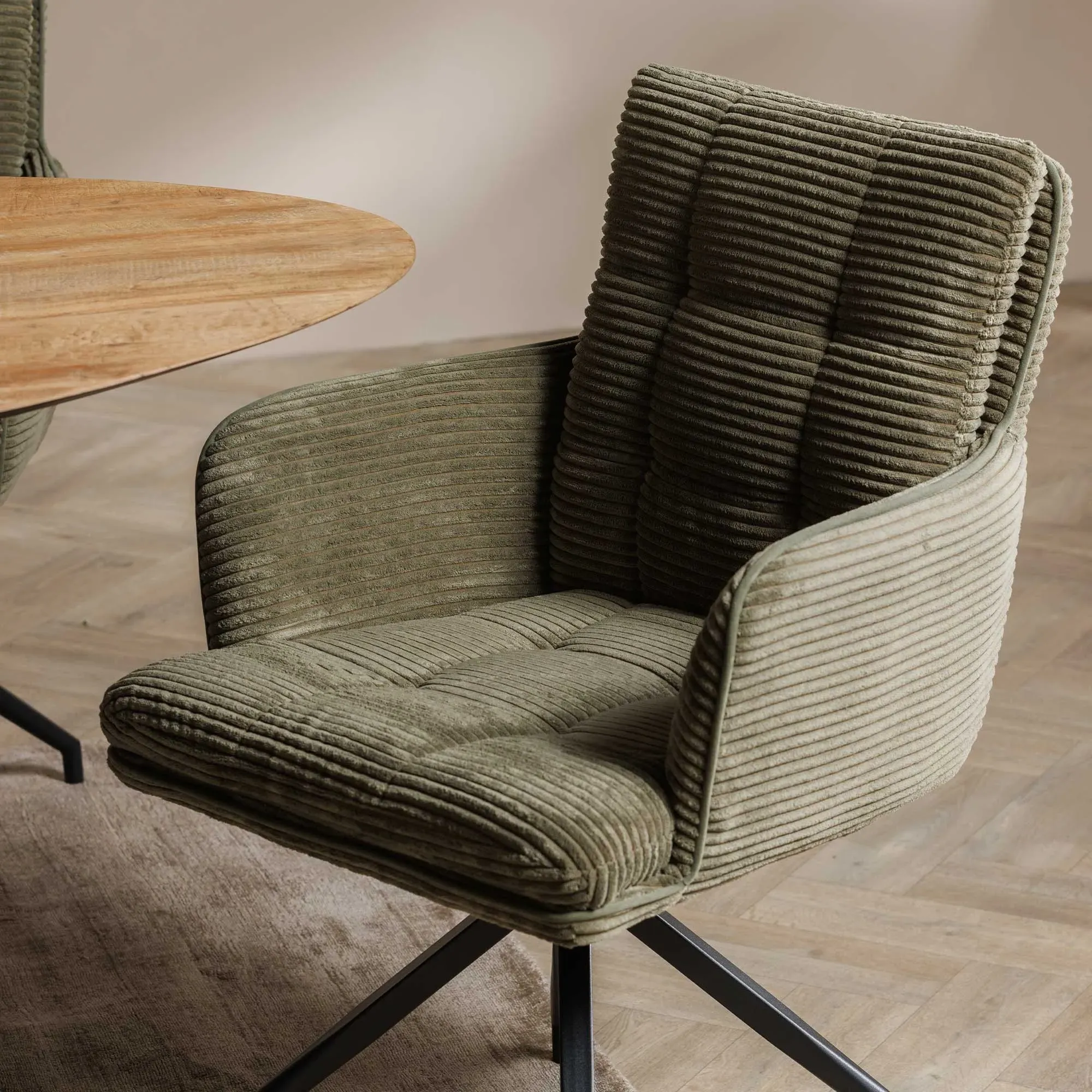 Odine Swivel Dining Chair - Green, Velvet