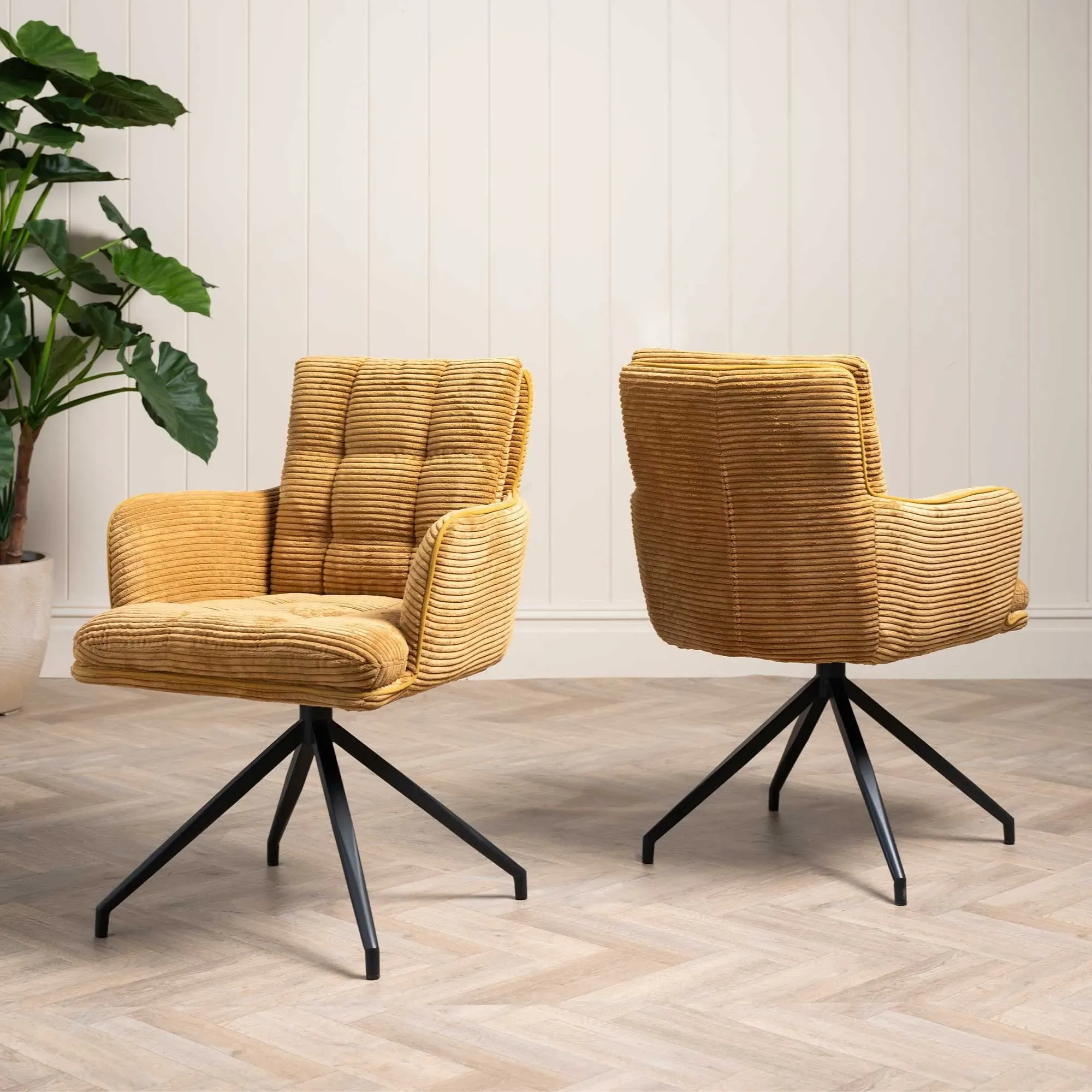 Odine Swivel Dining Chair with Arms - Yellow, Velvet