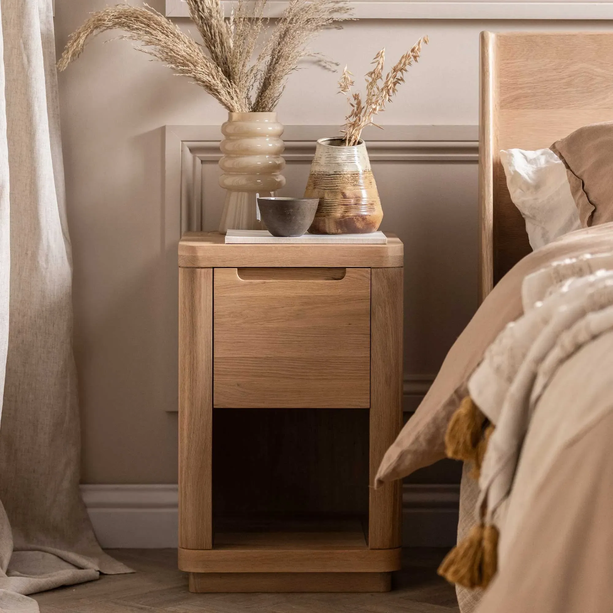 Olav 1 Drawer Bedside Table - Neutral Oak