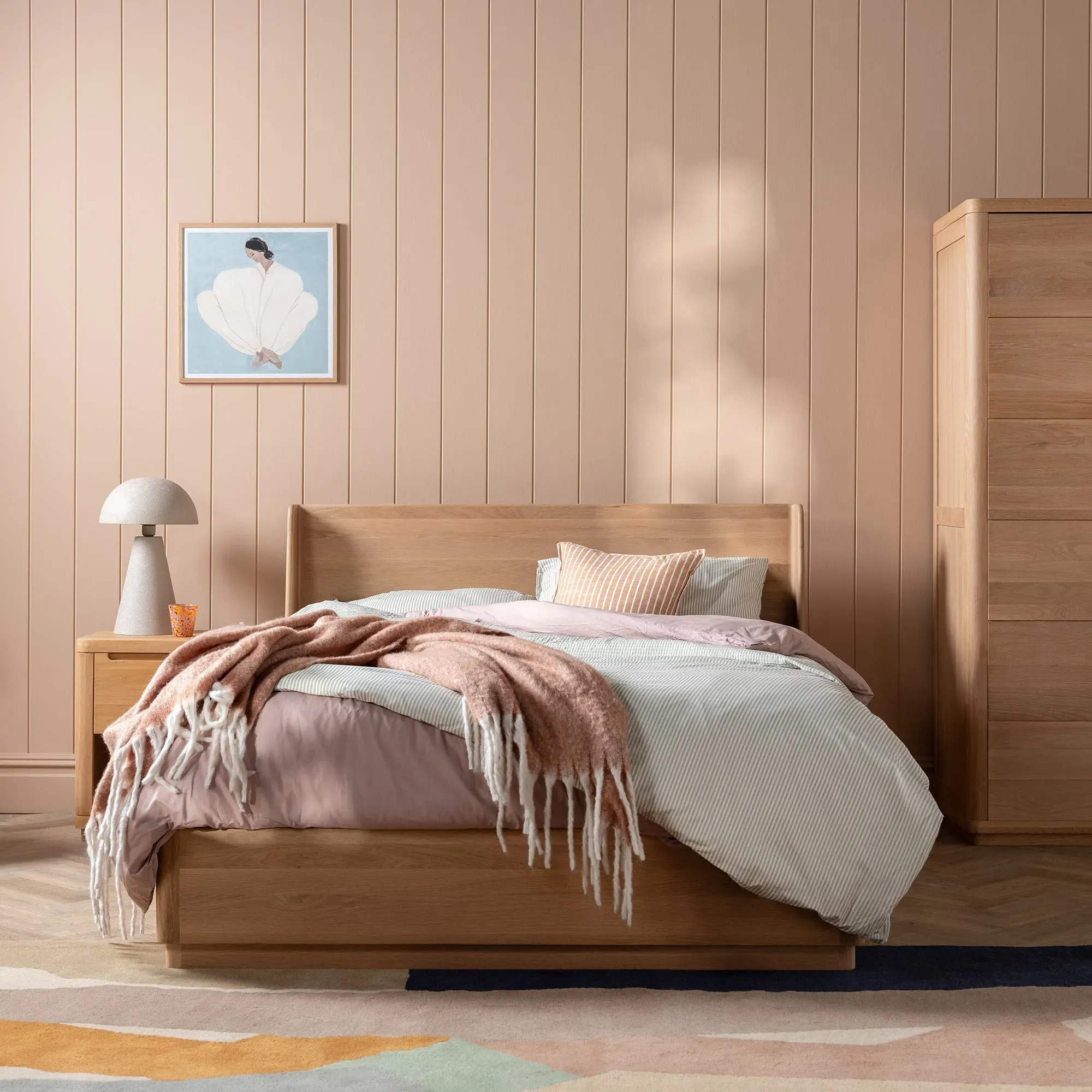 Olav King Size Bed Frame - Neutral, Oak