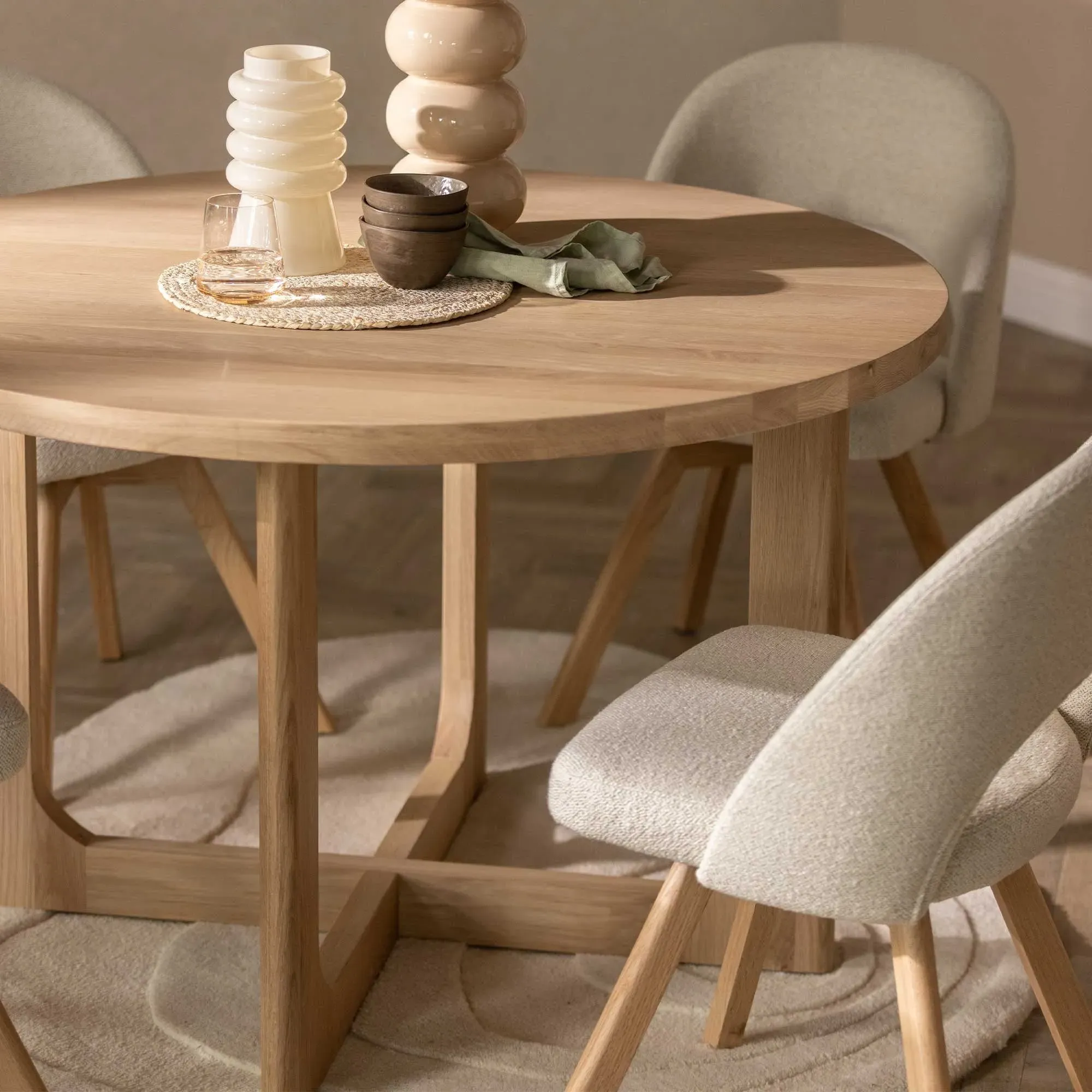 Olav Round Dining Table - Brown, Oak