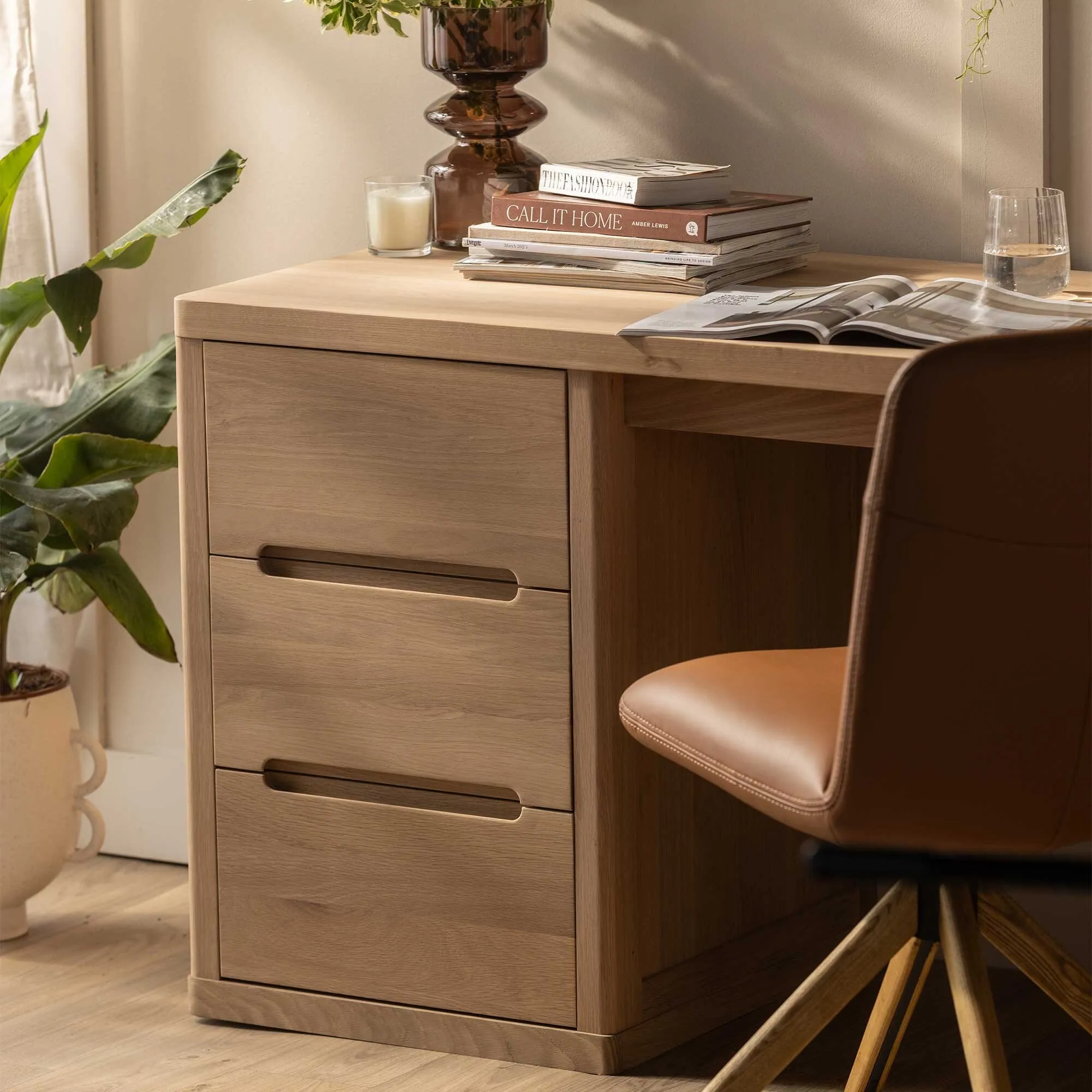 Olav Single Pedestal Desk - Neutral Oak