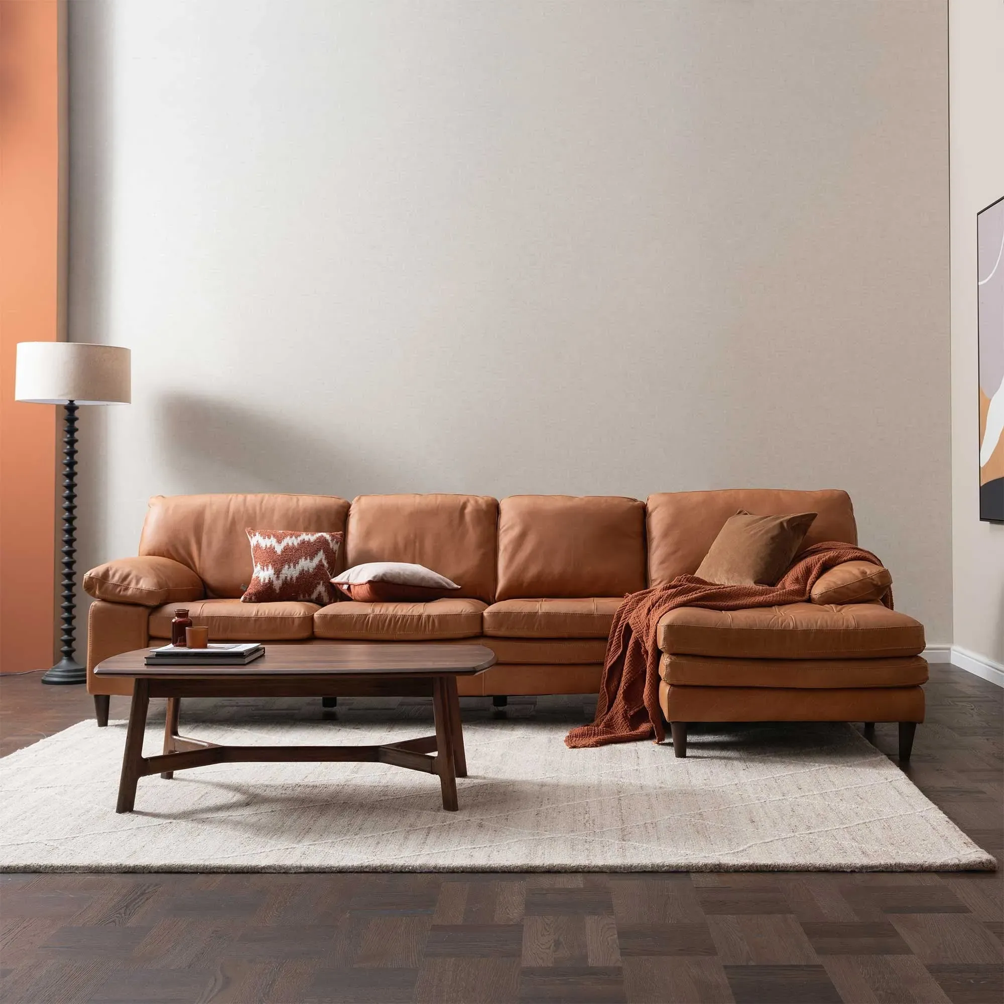 Olson Left Hand Facing Chaise Corner Sofa - Brown, Leather