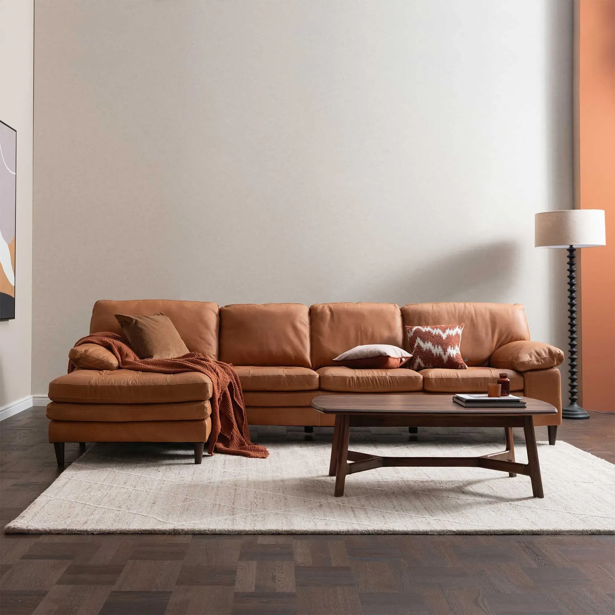 Olson Right Hand Facing Chaise Corner Sofa - Brown, Leather