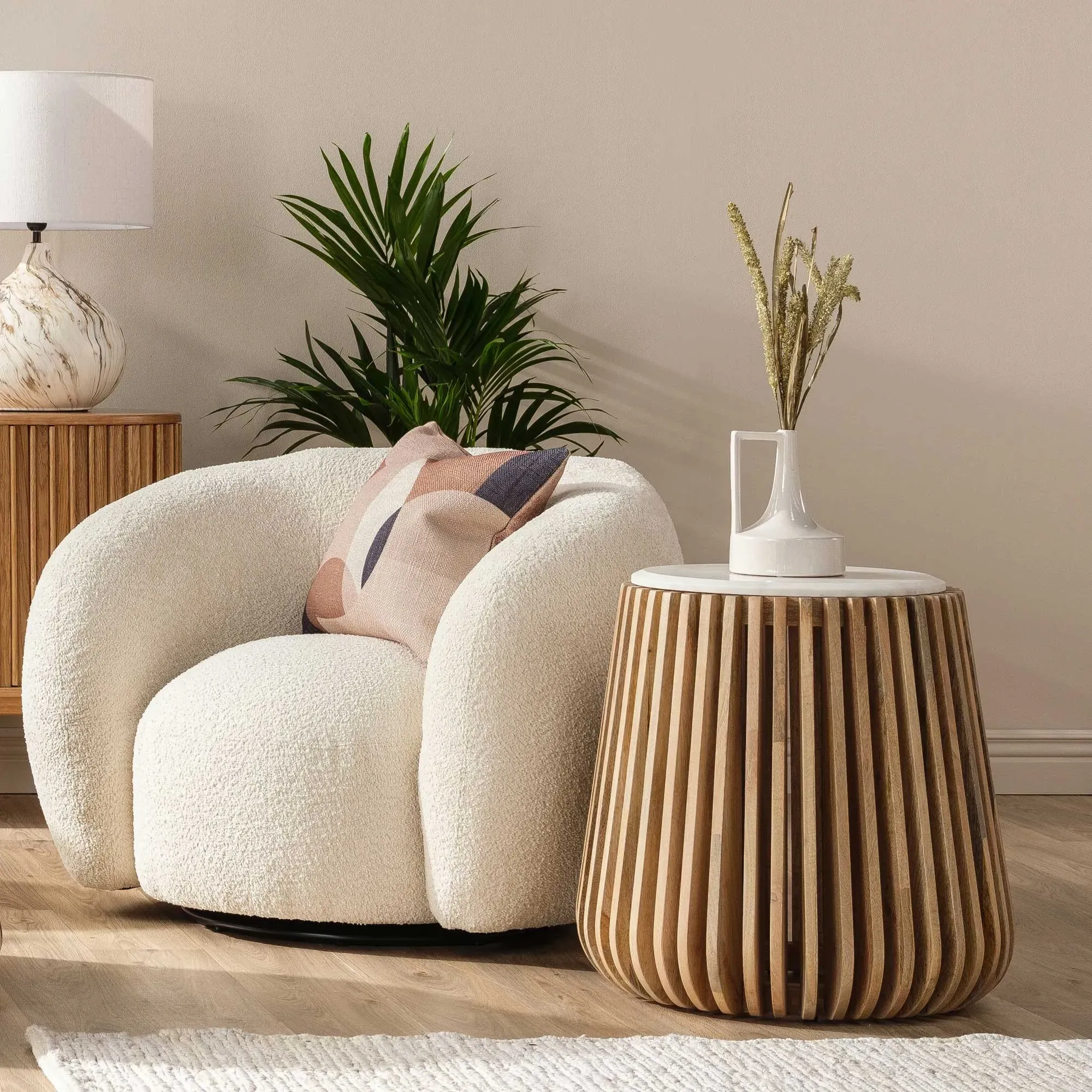 Ombra Round Side Table - Neutral, Marble