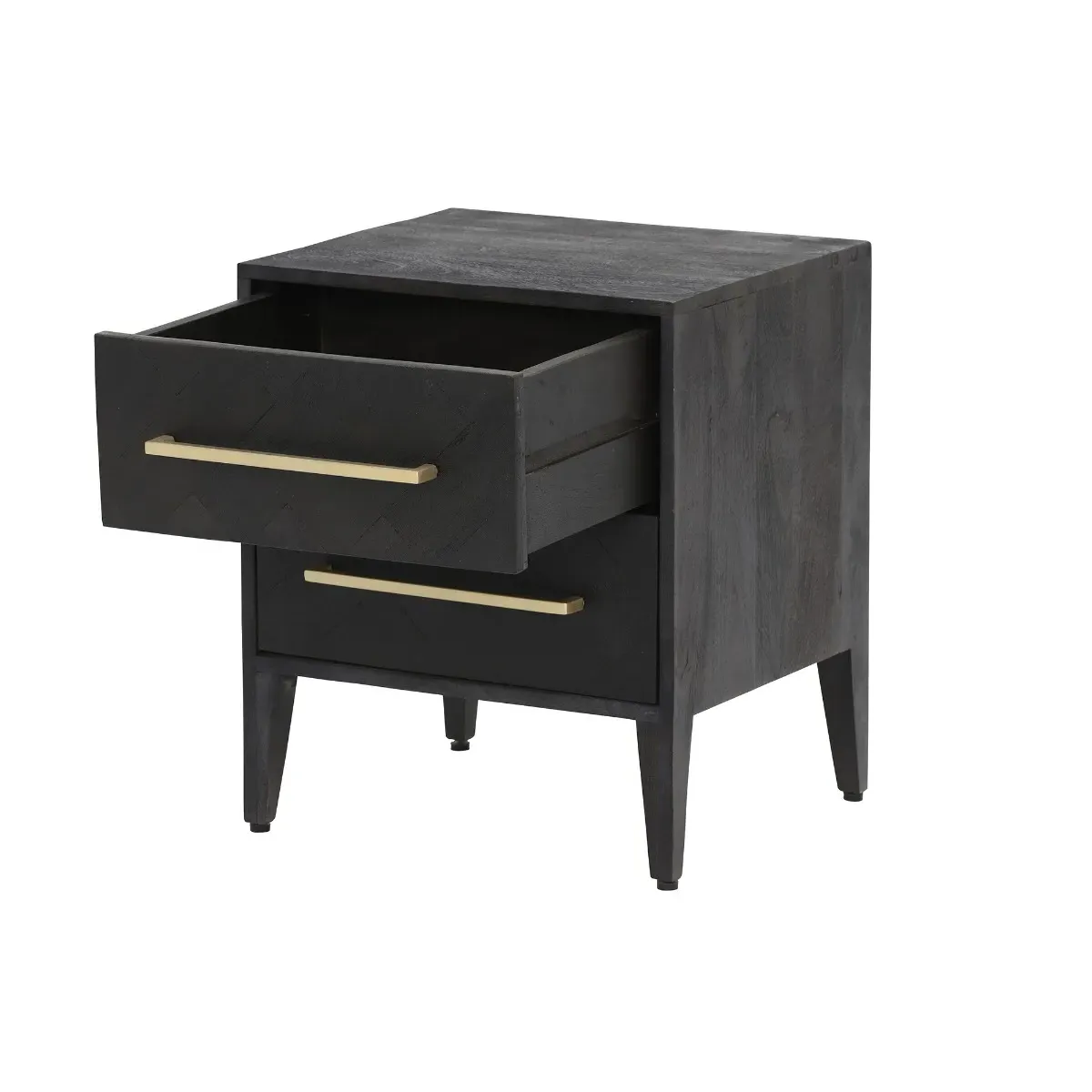 Onyx 2 Drawer Bedside Table - Black, Mango Wood