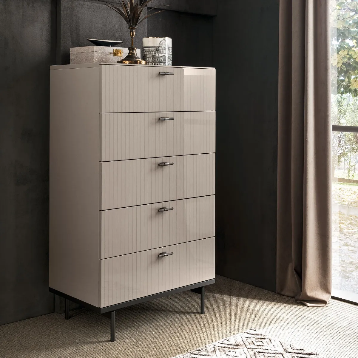Oriana 5 Drawer Chest - Neutral Gloss