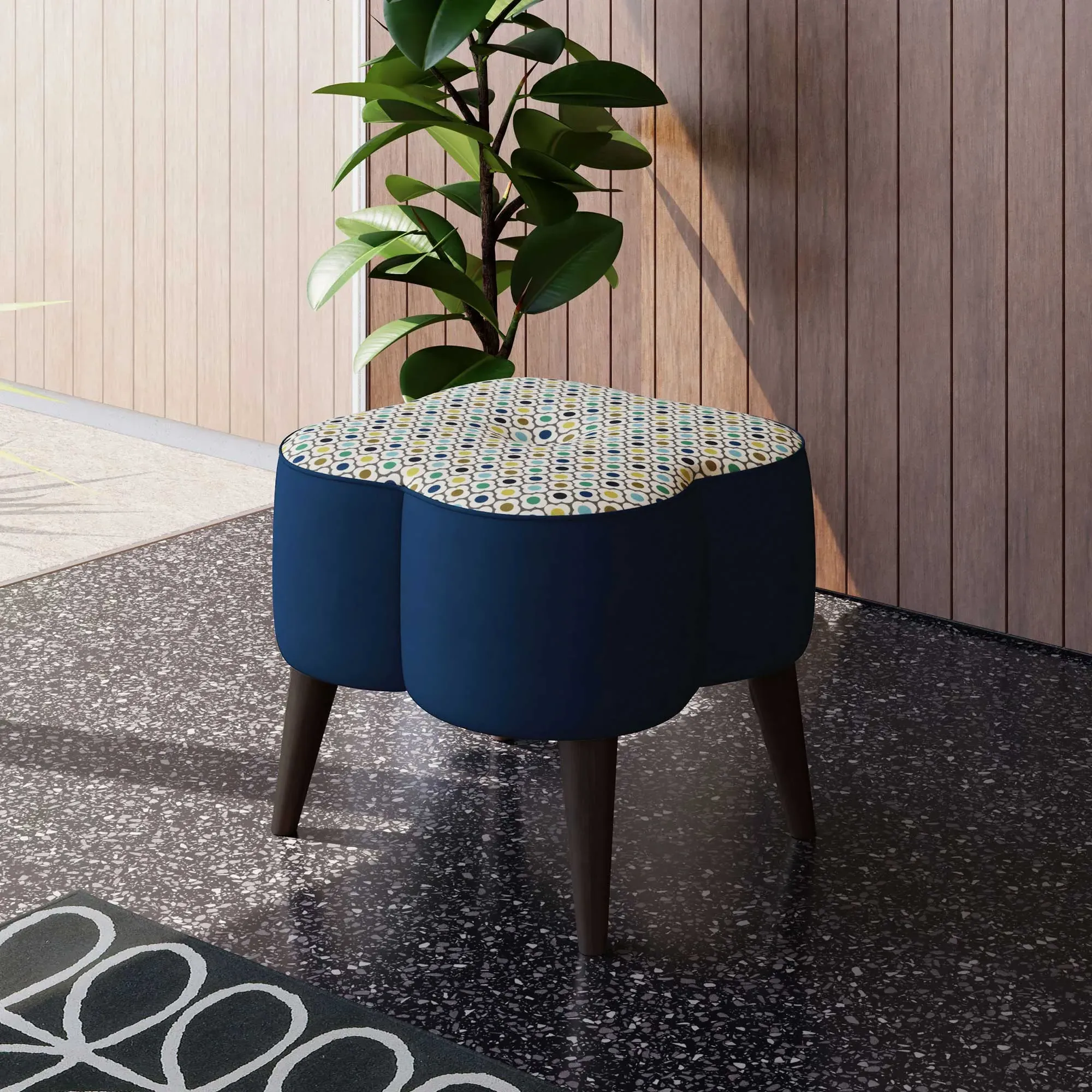 Orla Kiely Daisy Small Stool - Blue, Fabric
