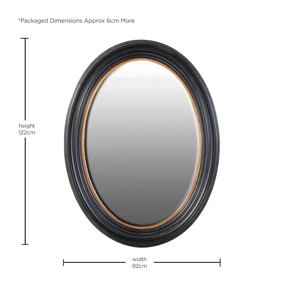 Oval Mirror - Black, Paulownia Wood