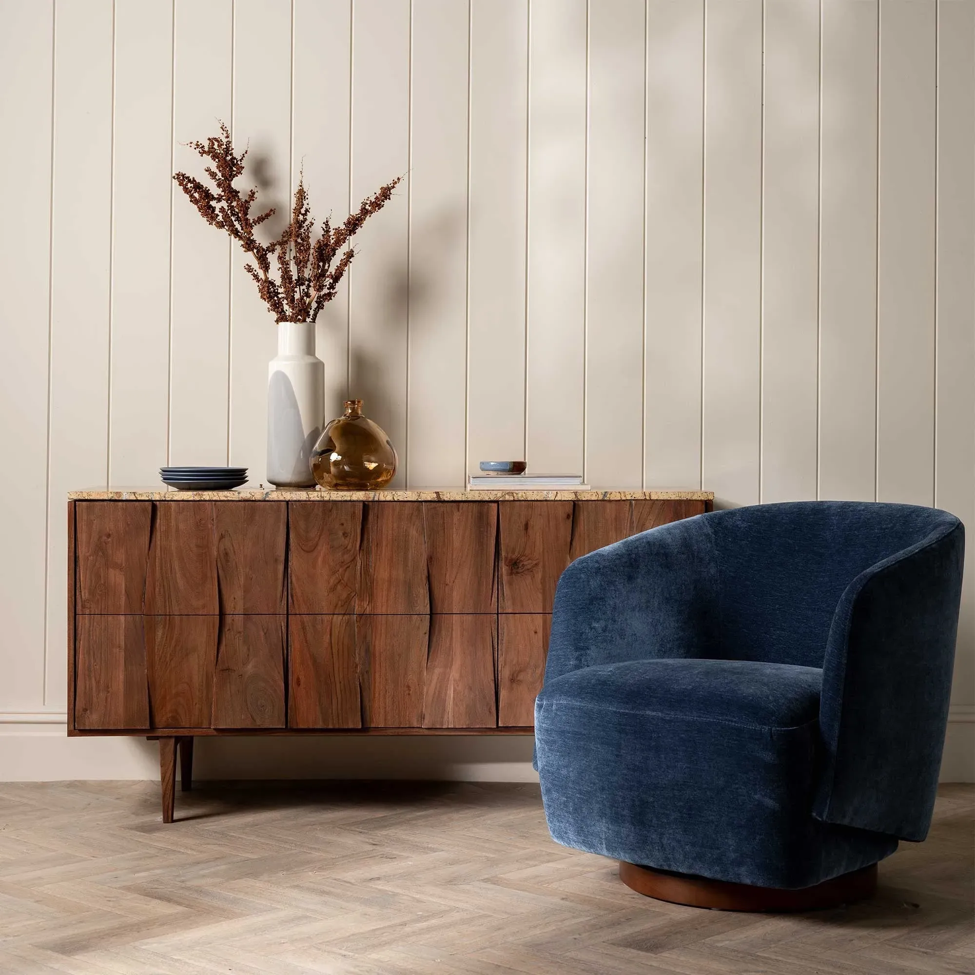 Pellaro Swivel Armchair - Blue, Fabric