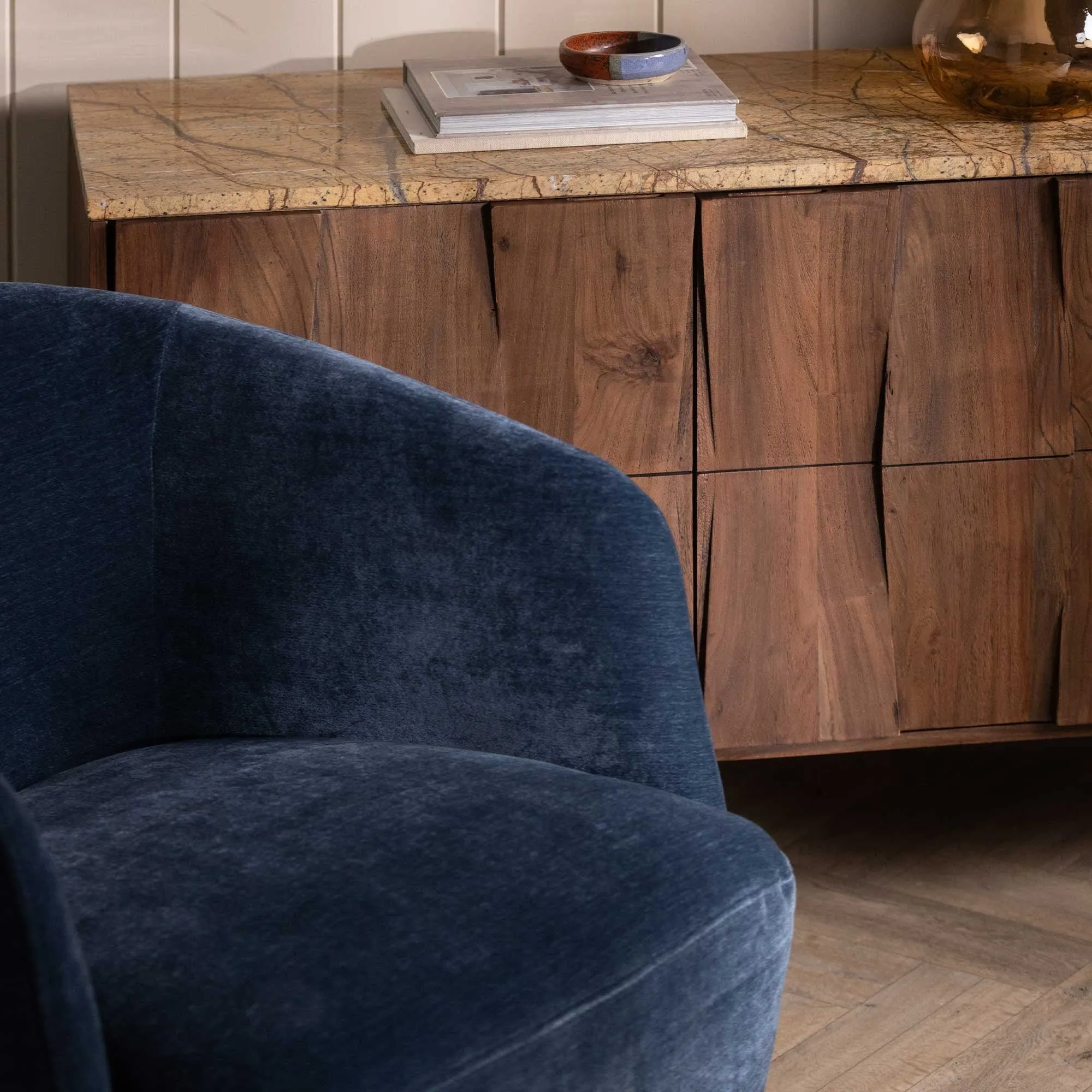 Pellaro Swivel Armchair - Blue, Fabric