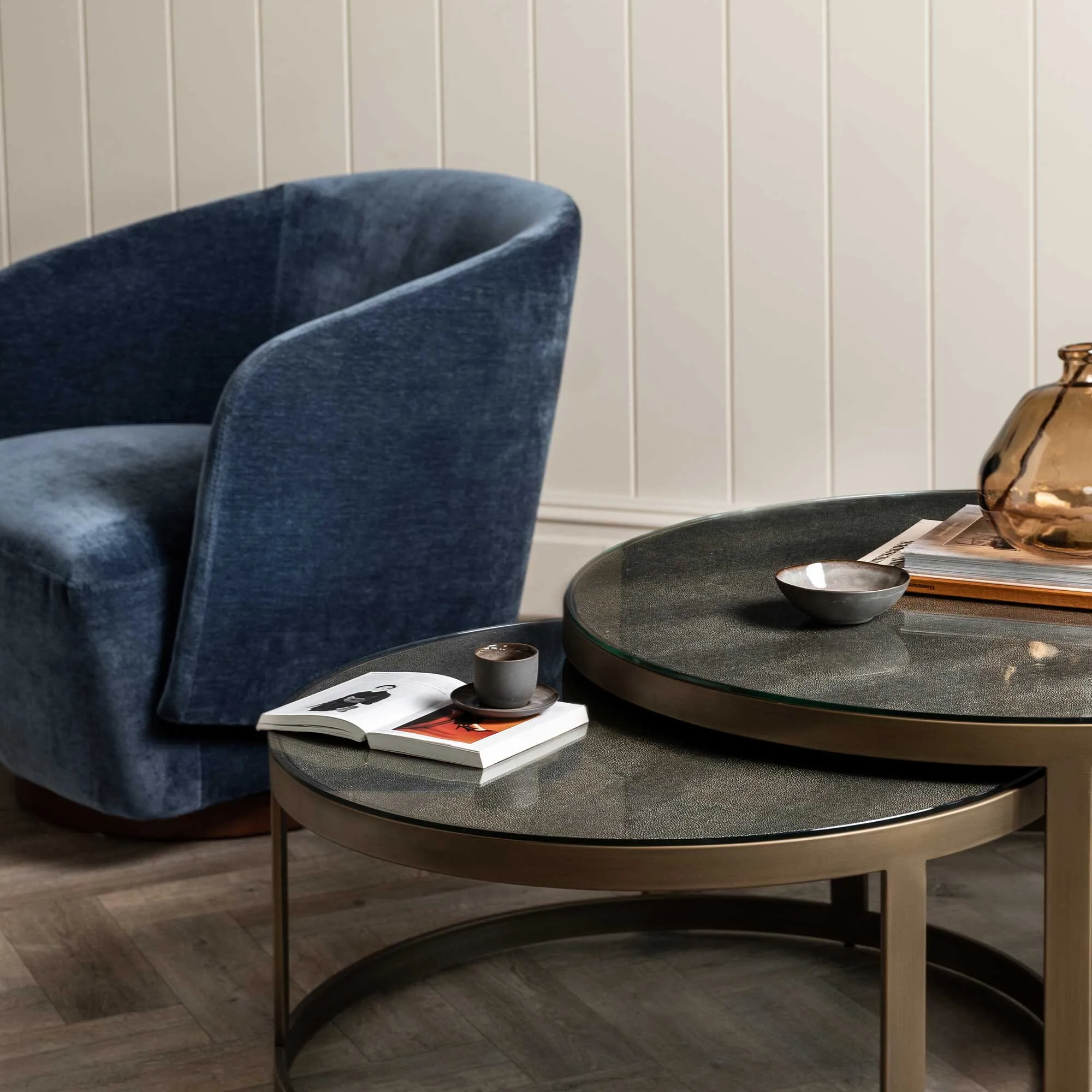 Pellaro Swivel Armchair - Blue, Fabric