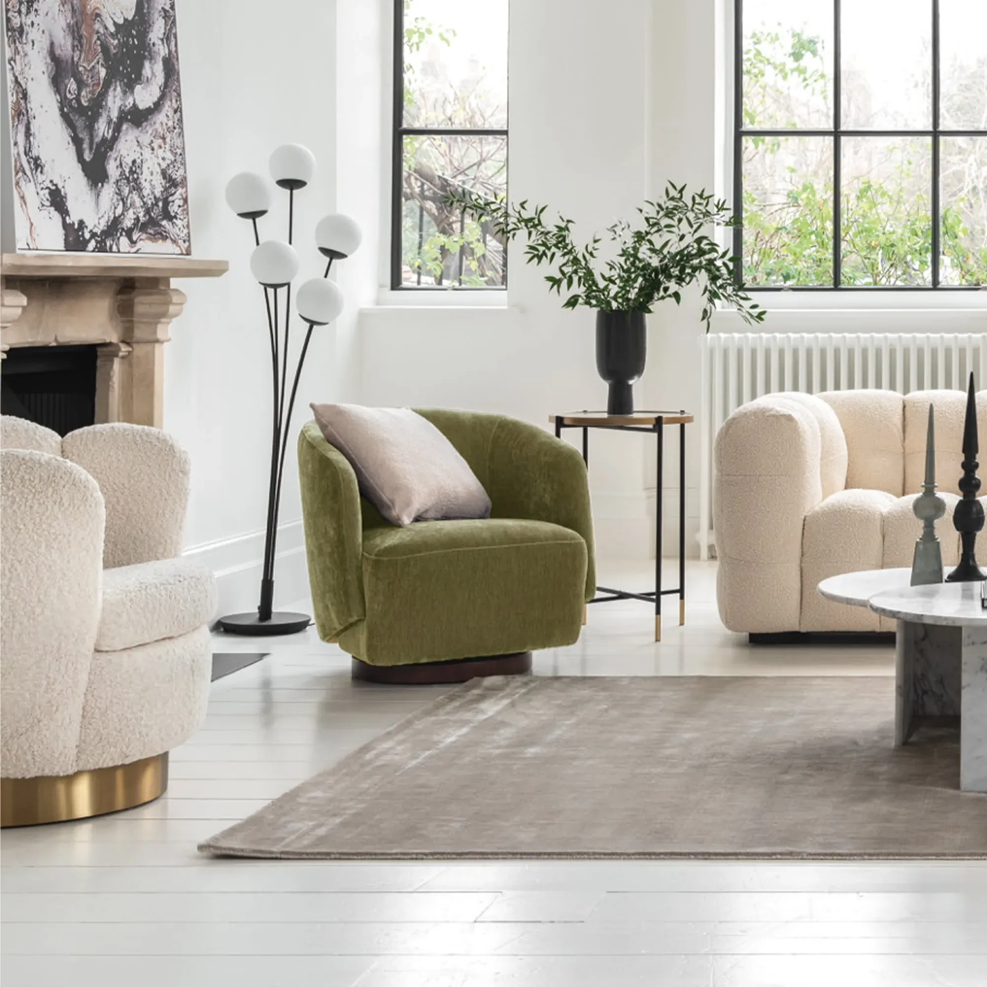 Pellaro Swivel Armchair - Green, Fabric