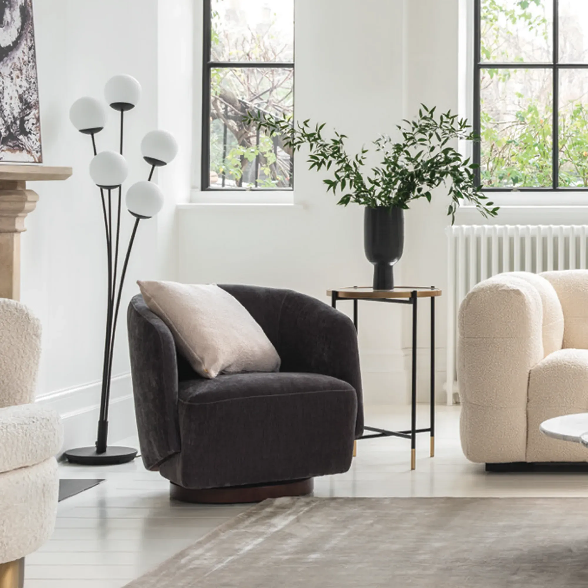 Pellaro Swivel Armchair - Grey, Fabric