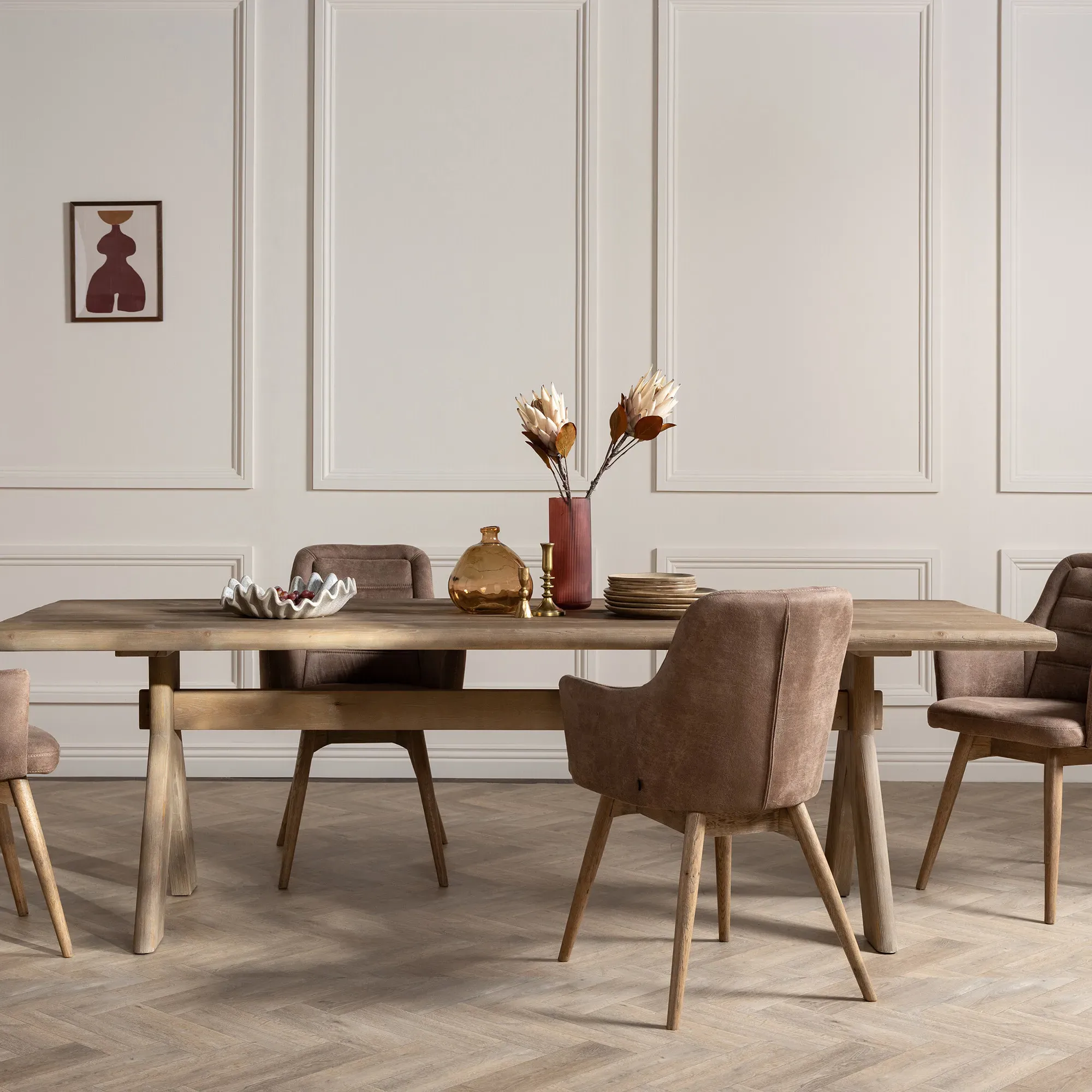 Perran Dining Table - Brown, Pine Wood