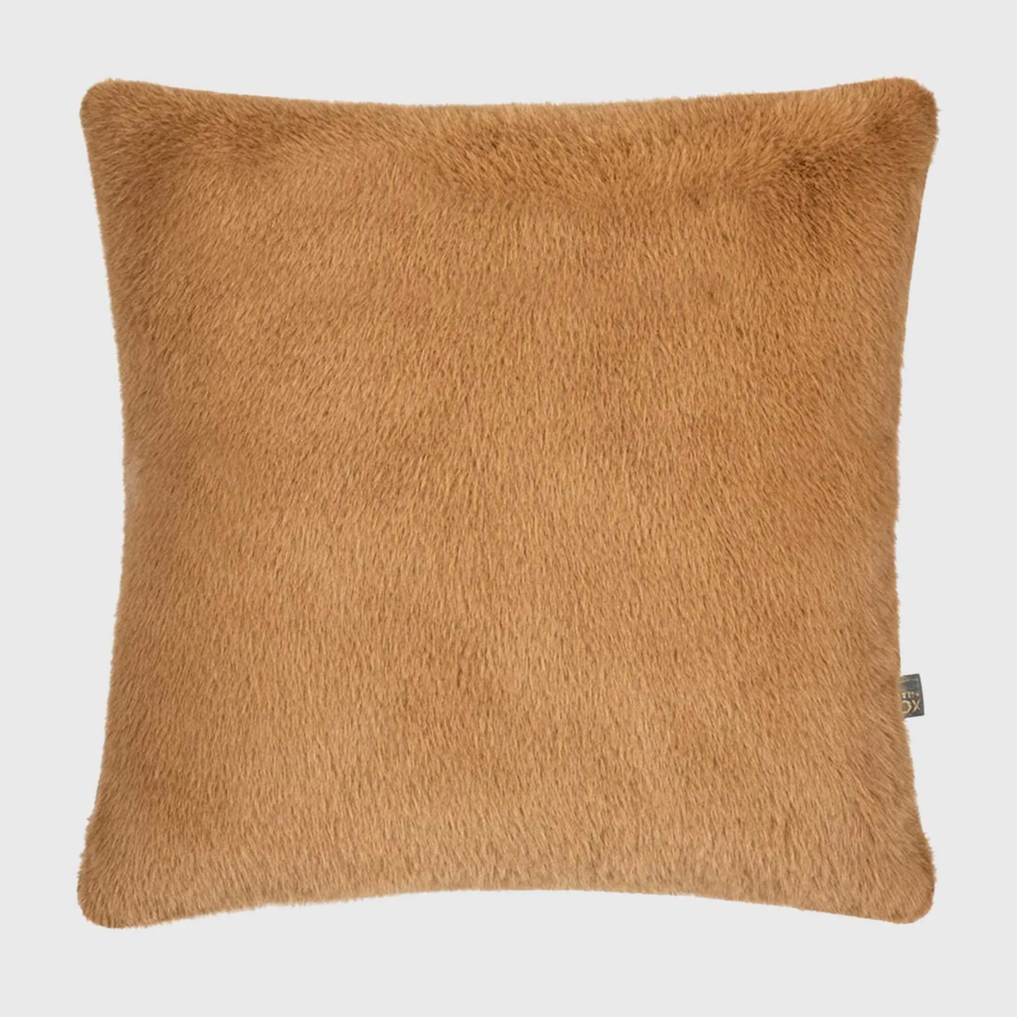 Plush Golden Cognac Square Cushion - Orange, Polyester