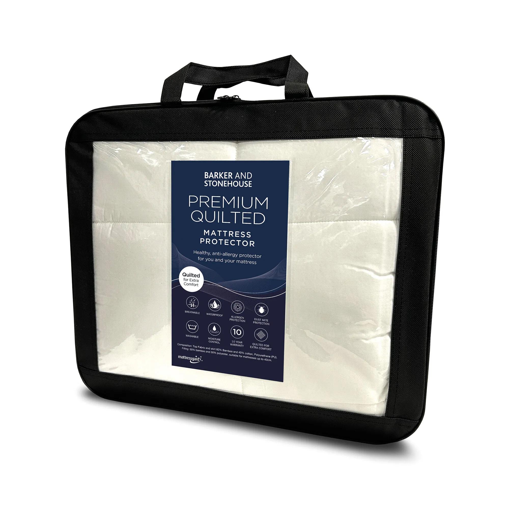 Quilted Super King Size Mattress Protector - White, Bamboo Cotton product