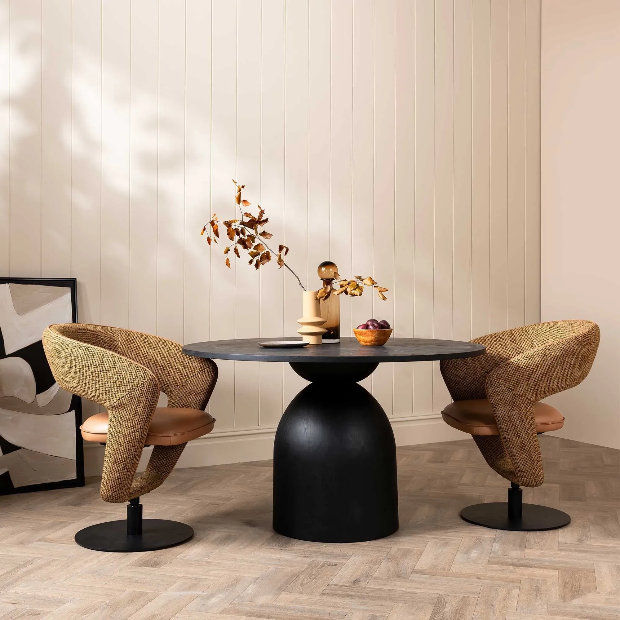 Ramone Swivel Dining Chair High Arm - Brown, Fabric