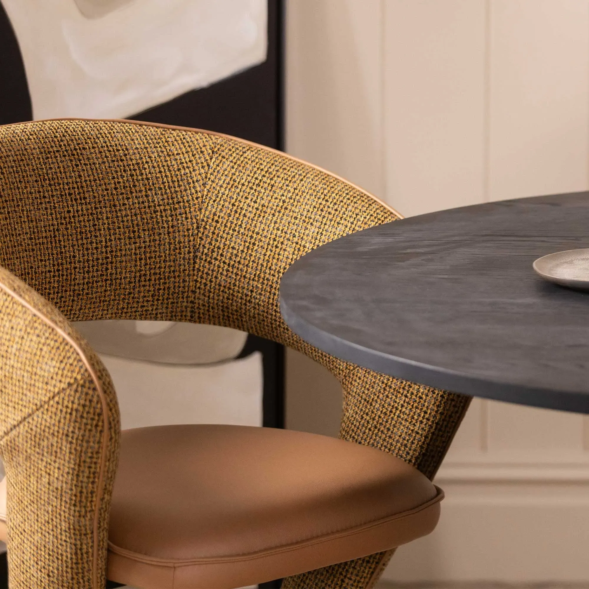 Ramone Swivel Dining Chair High Arm - Brown, Fabric