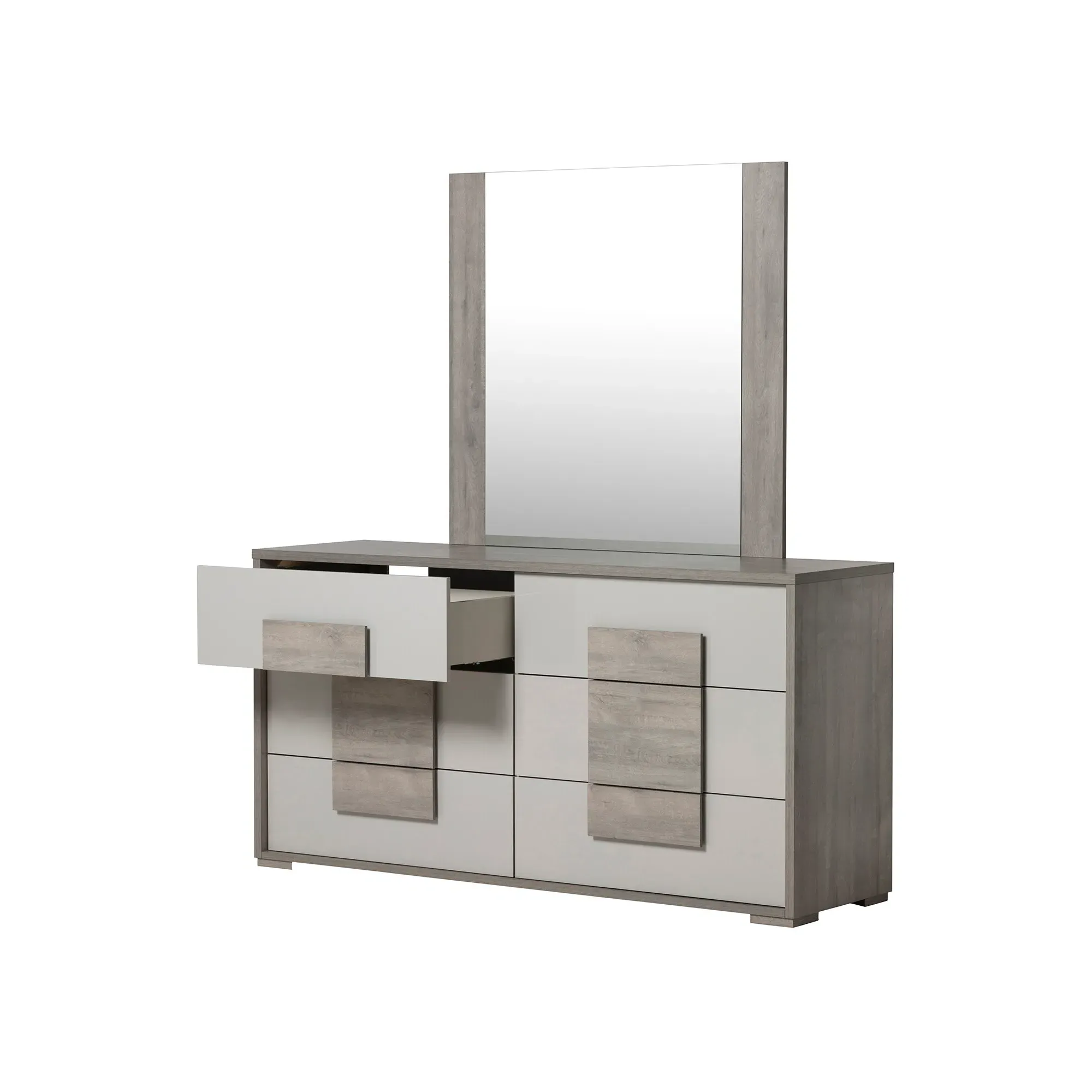 Rania 6 Drawer Dresser with Mirror - Grey, Oak