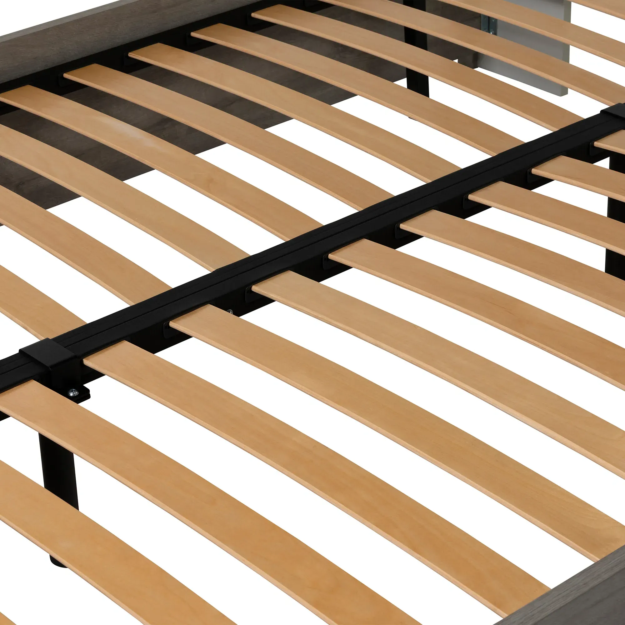Rania King Size Bed Frame with Slats - Grey, Oak