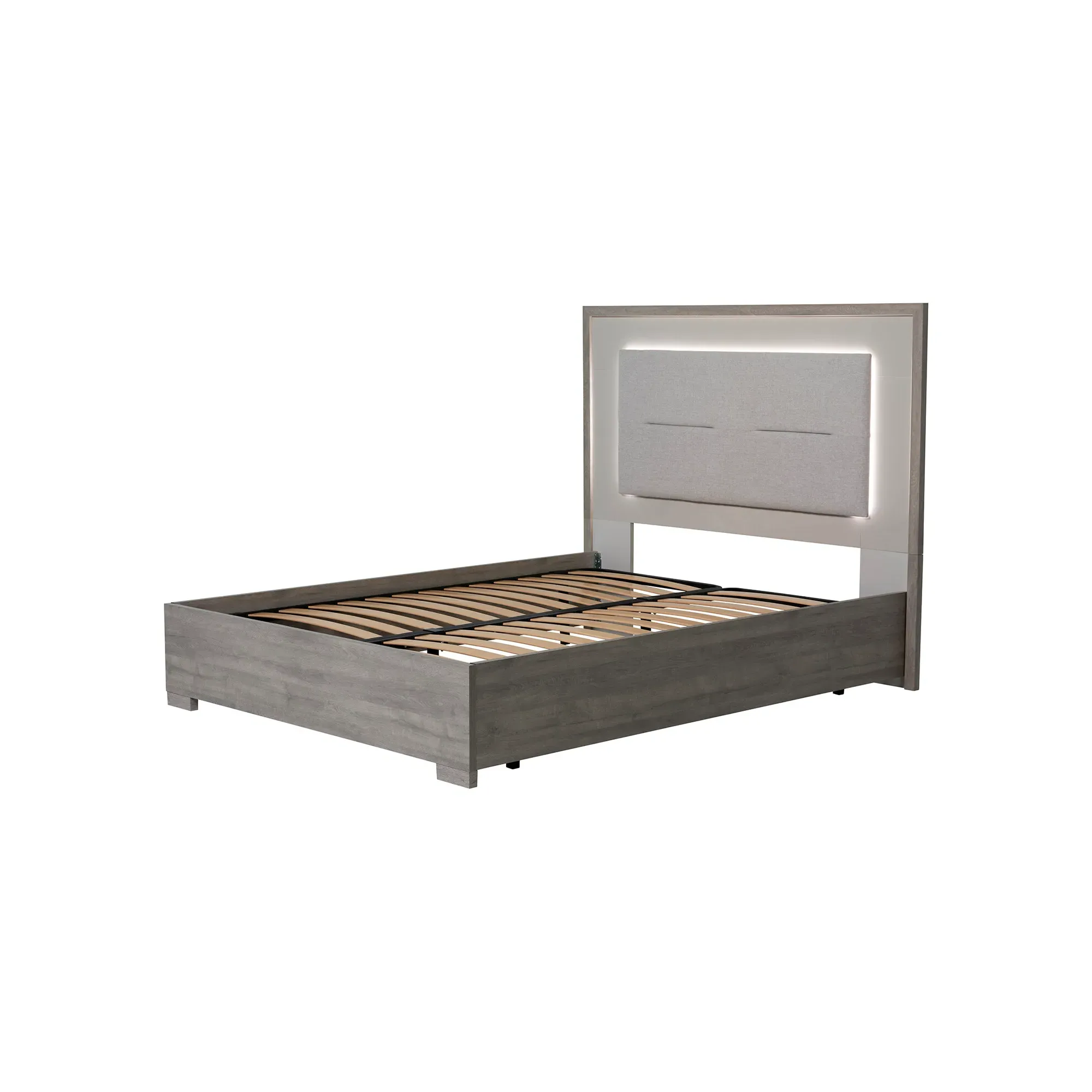Rania King Size Bed Frame with Slats - Grey, Oak